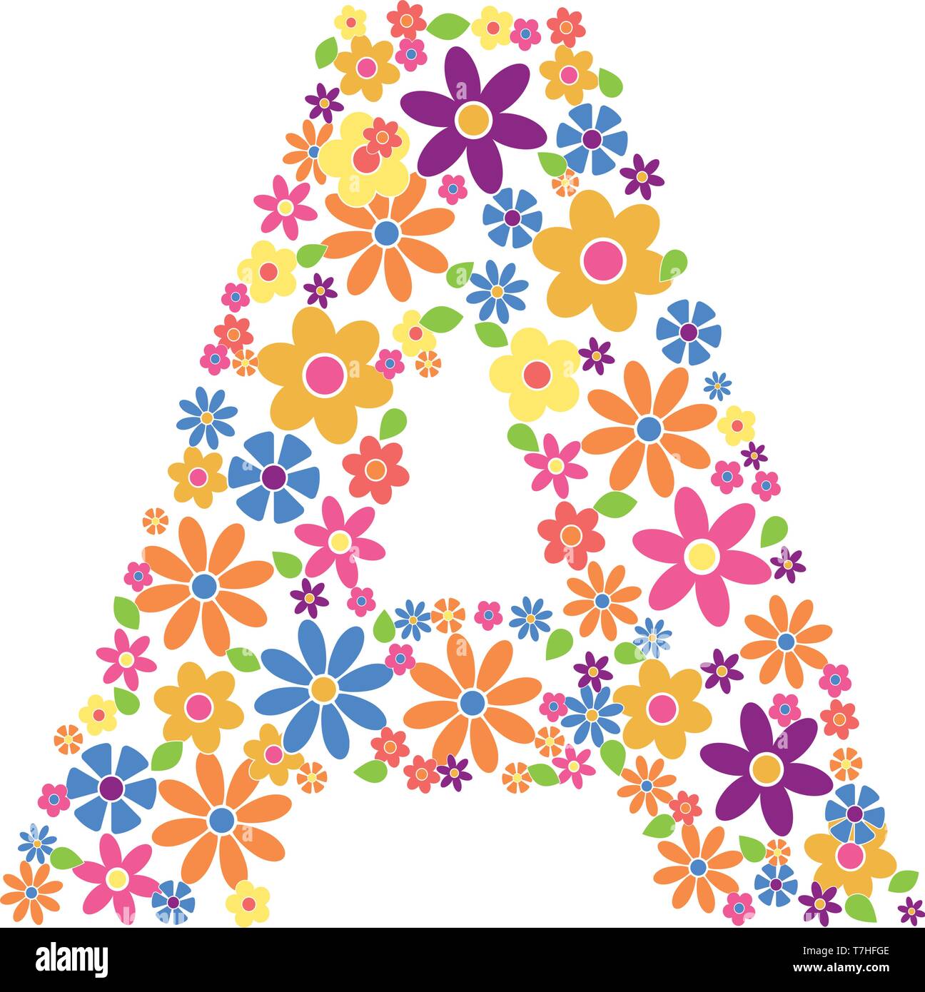 Lettere a riempito con una varietà di fiori colorati isolati su sfondo bianco illustrazione vettoriale Illustrazione Vettoriale