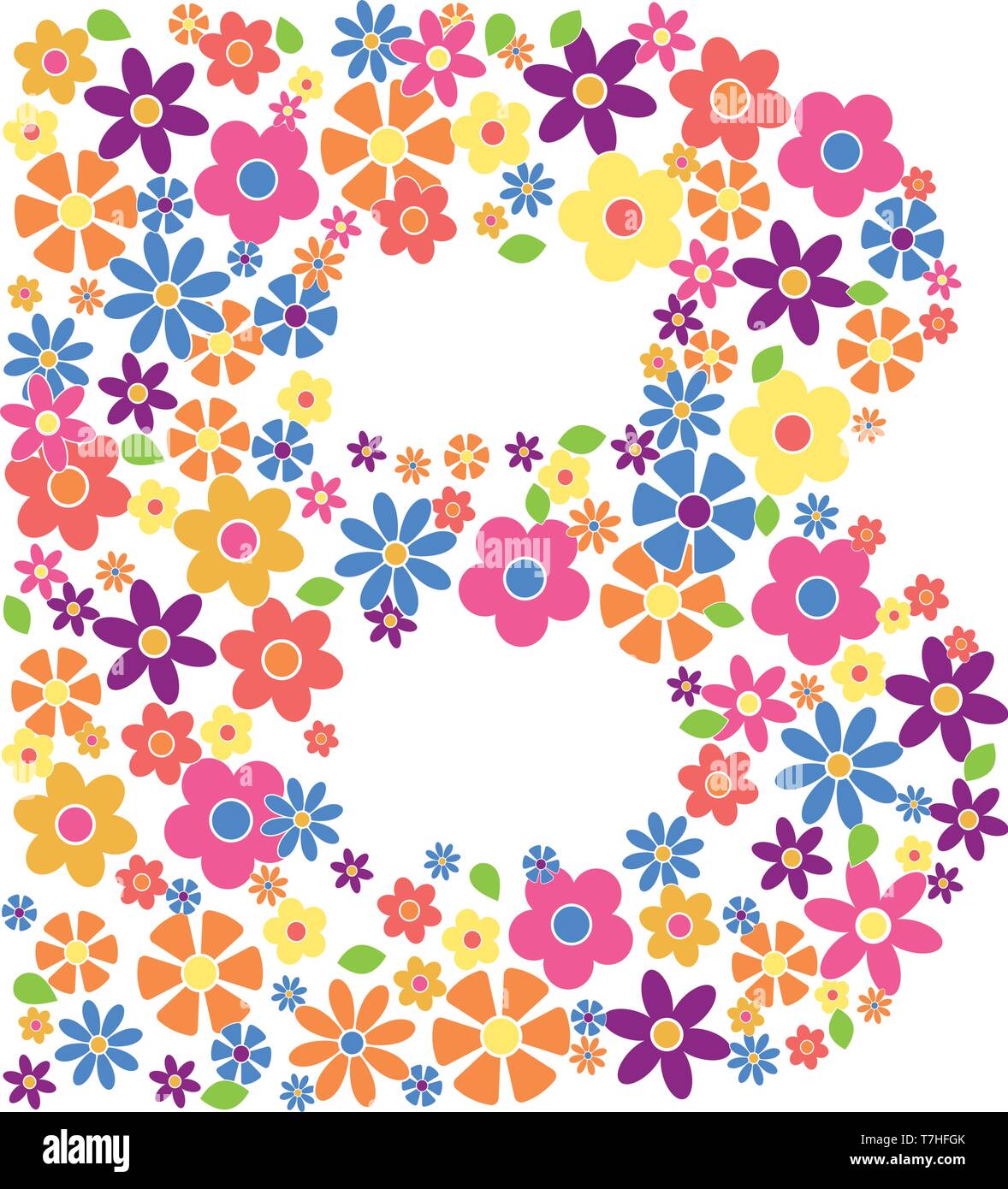 Lettera B riempita con una varietà di fiori colorati isolati su sfondo bianco illustrazione vettoriale Illustrazione Vettoriale