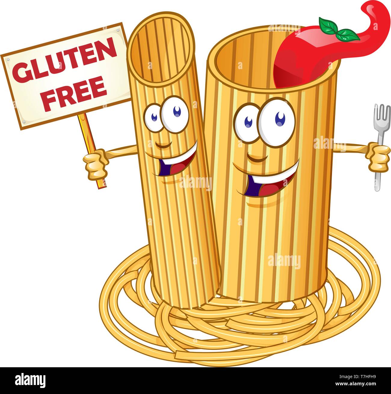 Pasta cibo , Cartoon carino carattere con il cartello cartello senza glutine Illustrazione Vettoriale