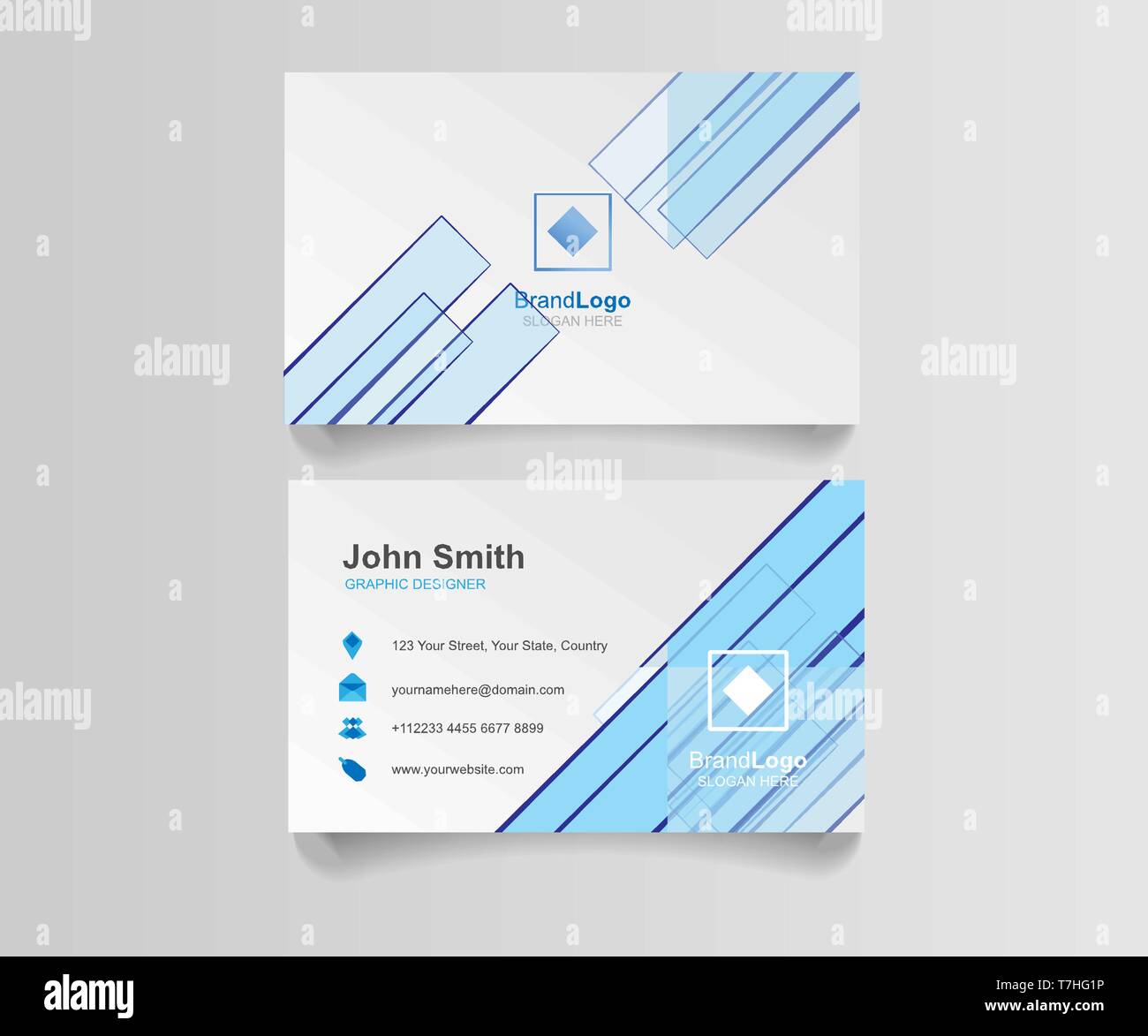 Blue business card template design illustrazione. Identità aziendale di vettore vuoto. Illustrazione Vettoriale