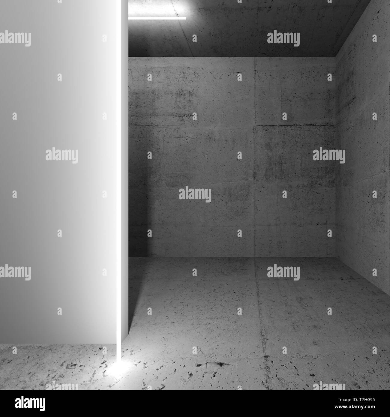 Abstract calcestruzzo scuro con interno bianco vuoto frammento di parete, quadrato 3D render illustrazione Foto Stock