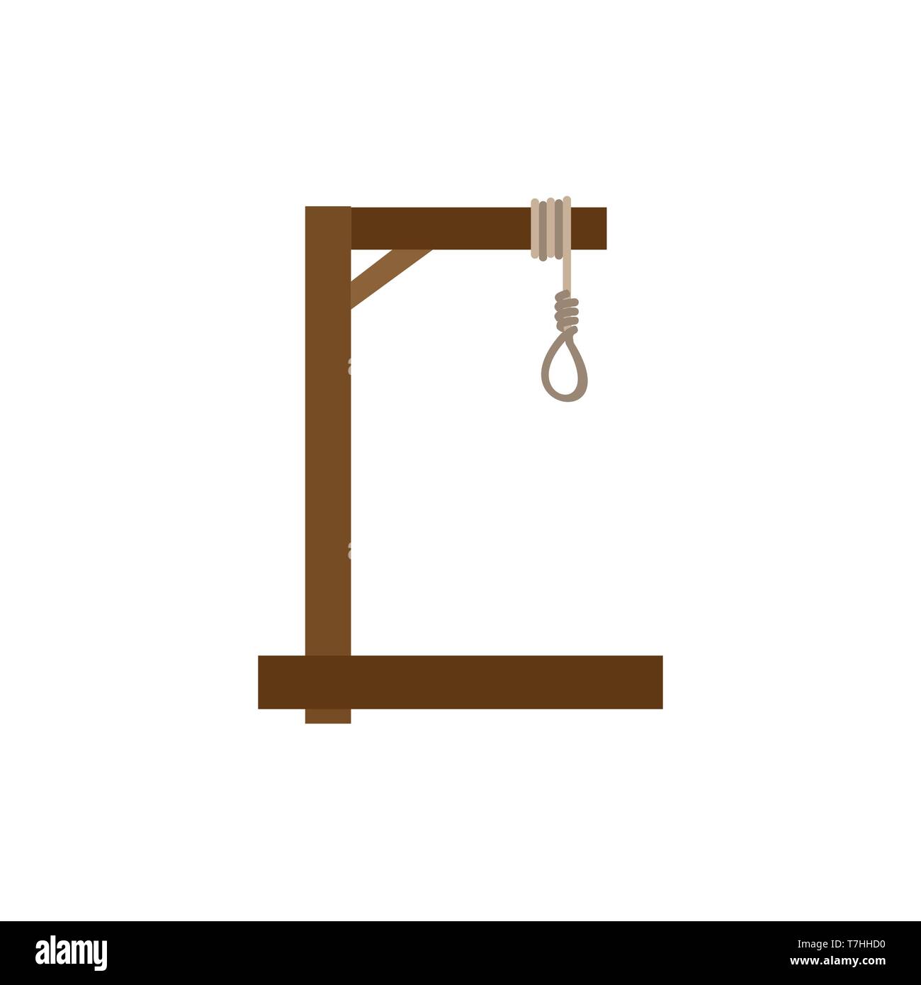 Ghigliottina vettore icona piatto esecuzione morte taglierina. Equipaggiamento illustrazione vecchio strumento simbolo medievale pena Illustrazione Vettoriale