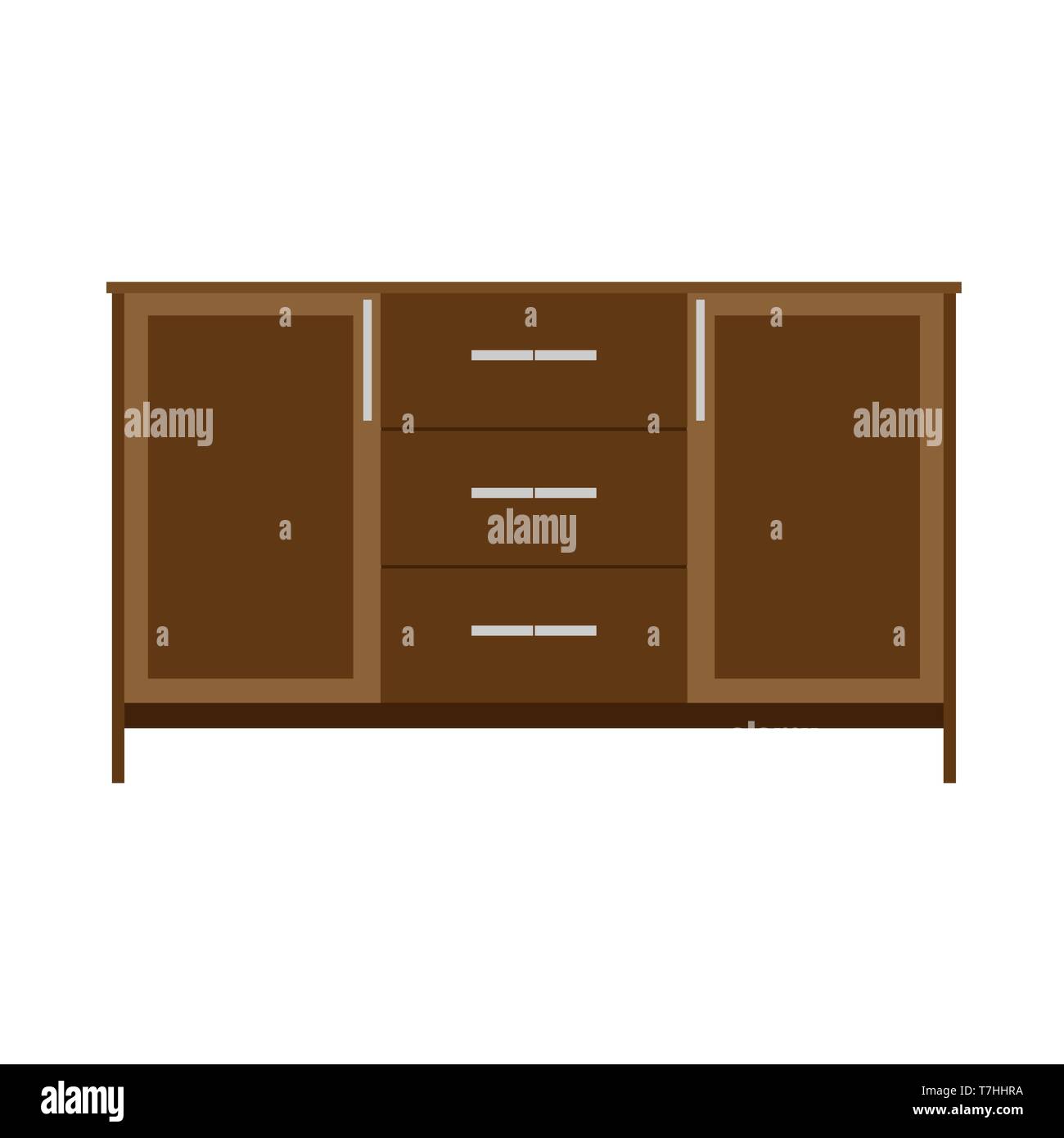 Armadio llustration vettore il ripiano di un rack icona mobili. Vintage elegante e antica credenza armadio guardaroba. Armadio in legno design Illustrazione Vettoriale
