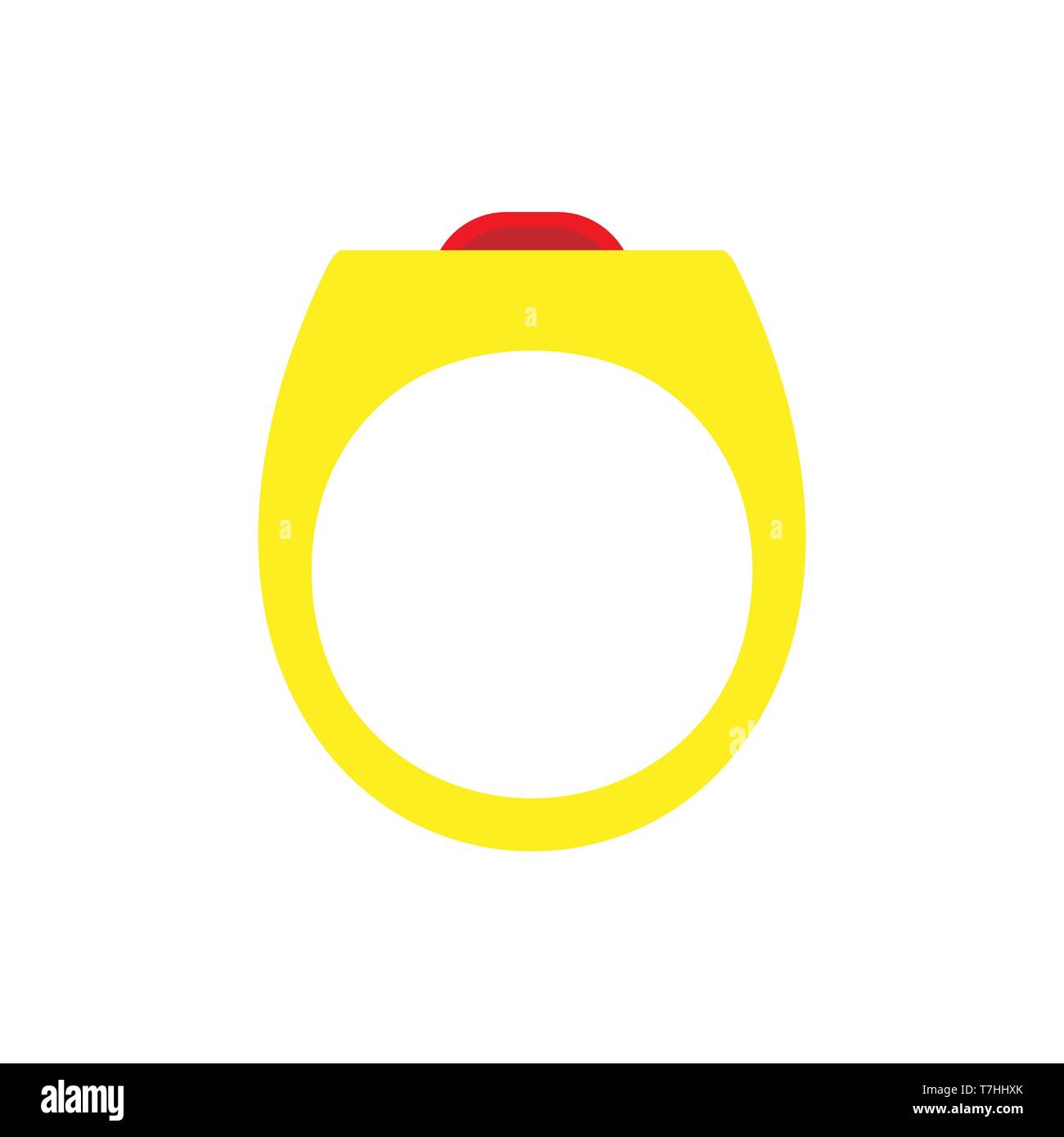 Anello romance moda celebrazione segno icona vettore. Nozze d'oro di impegno piatta di metallo. Lo sposo rosso forma gem Illustrazione Vettoriale