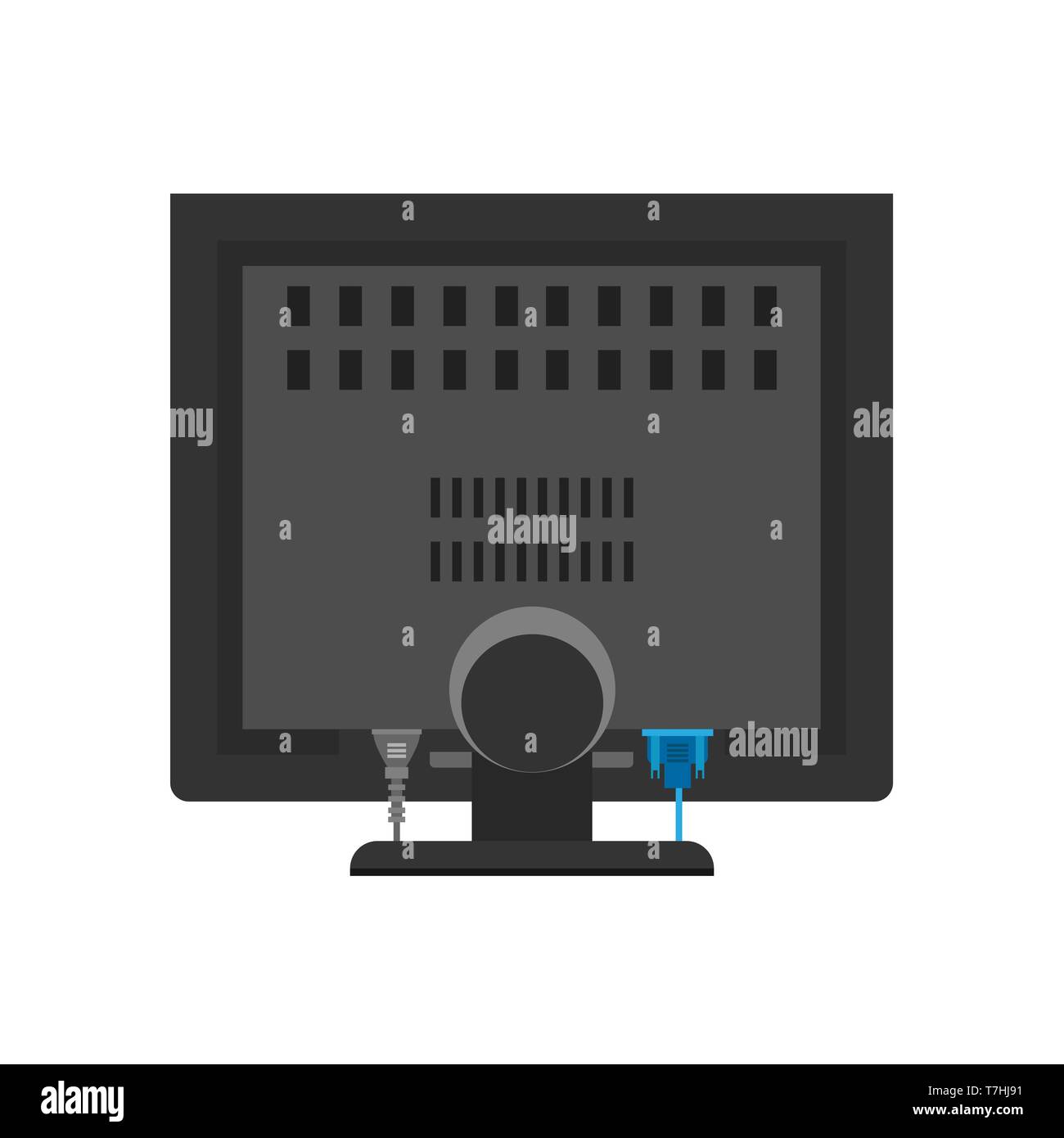 Monitor computer nero illustrazione vettore dello schermo torna alla visualizzazione. La tecnologia di progettazione elettronica dispositivo icona piatta office Illustrazione Vettoriale