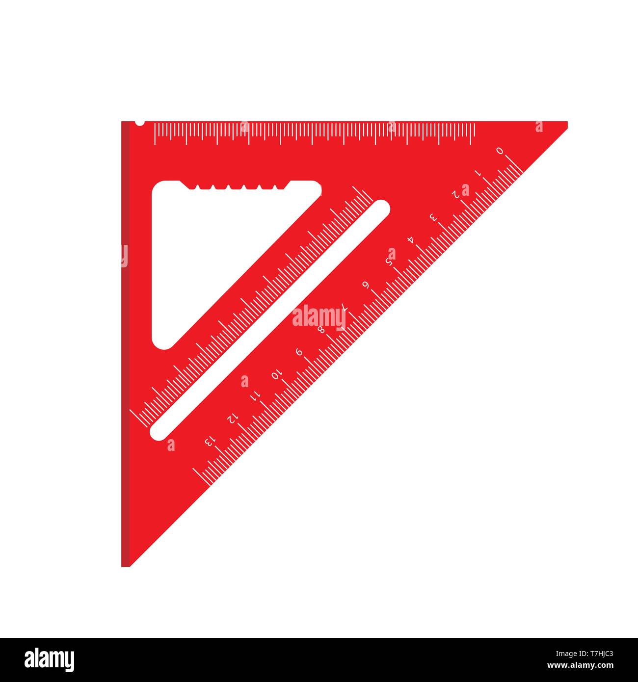 Righello quadrato rosso segno vettore geometrico icona elemento ingegneria triangolo. Scuola appartamento misura lo strumento Strumento di apparecchiature Illustrazione Vettoriale