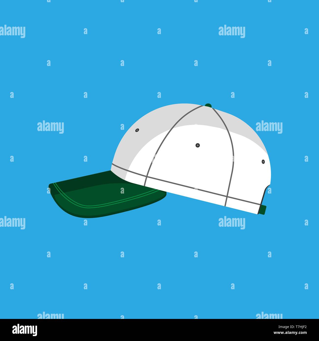 Berretto da baseball vettore icona piatta hat abbigliamento isolato. Accessorio vista laterale green sport uniforme visiera in cotone Illustrazione Vettoriale