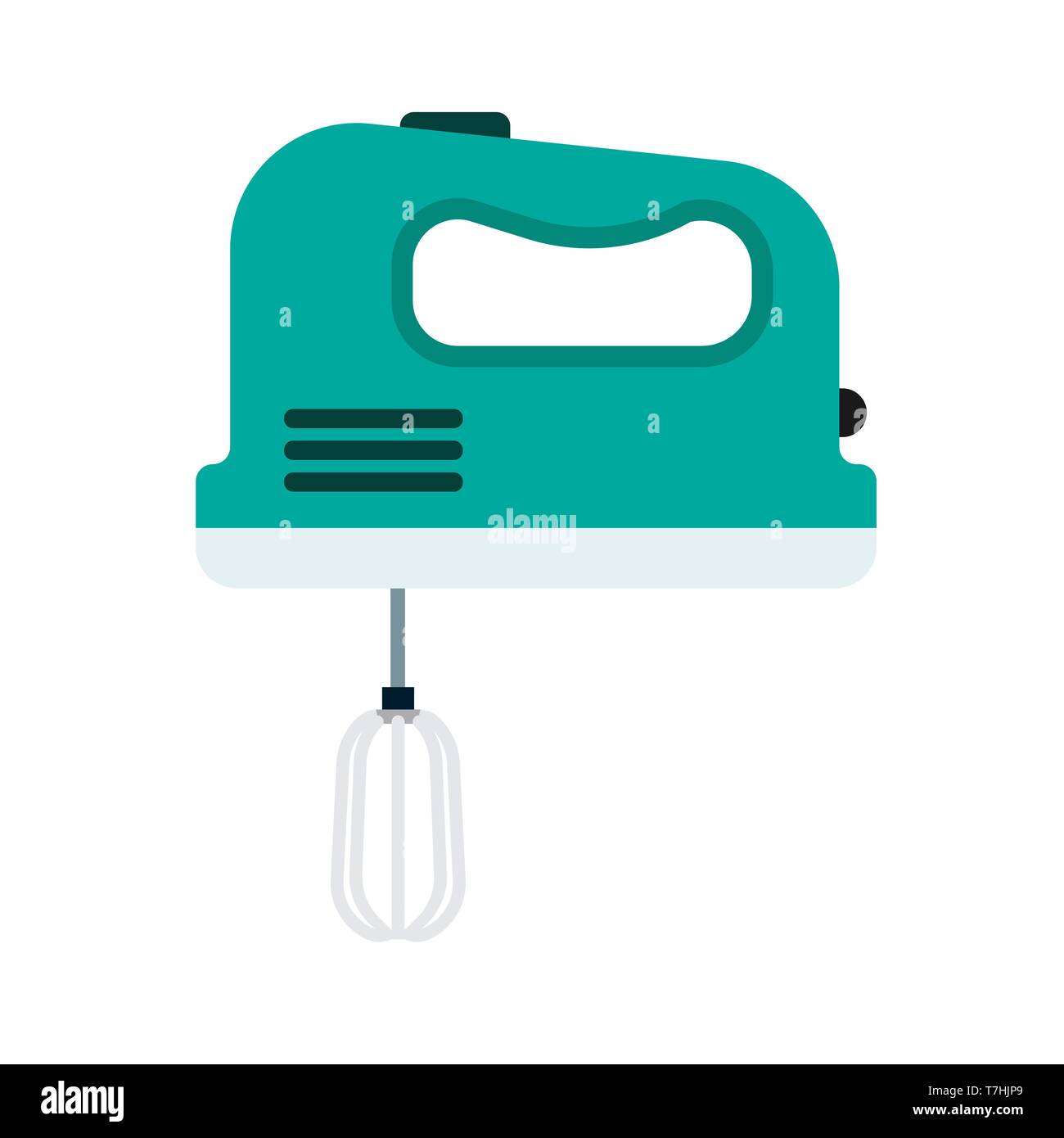 Miscelatore a mano per uso domestico piatto macchina utensile. Cucina icona vettore utensile per la cottura mescolando con una frusta. Frullatore alimentare appliance Illustrazione Vettoriale