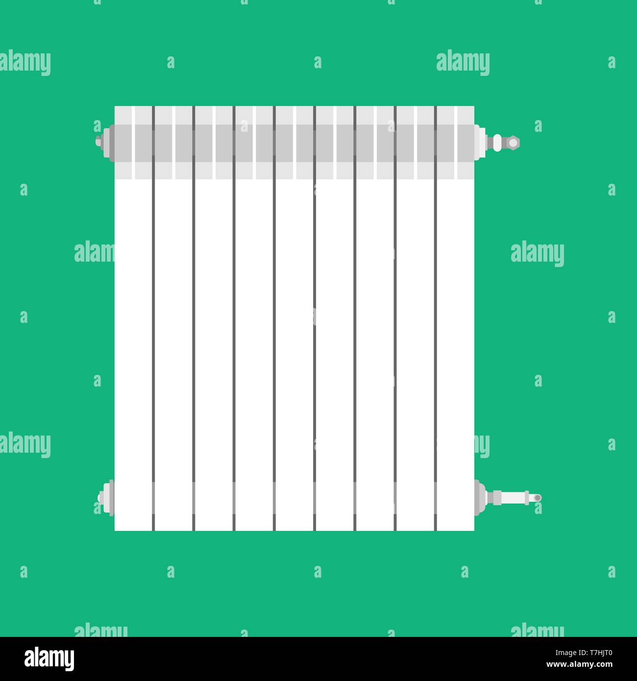 Batteria di riscaldamento piatto bianco caldo della tubazione dell'industria edilizia. Camera calda riscaldatore icona vettore eco. Sistema di acqua sul pannello del radiatore Illustrazione Vettoriale