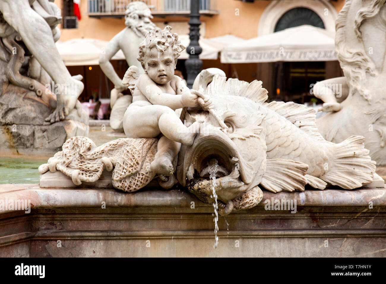 Fontana del Nettuno Piazza Navona, Roma, Italia Foto Stock