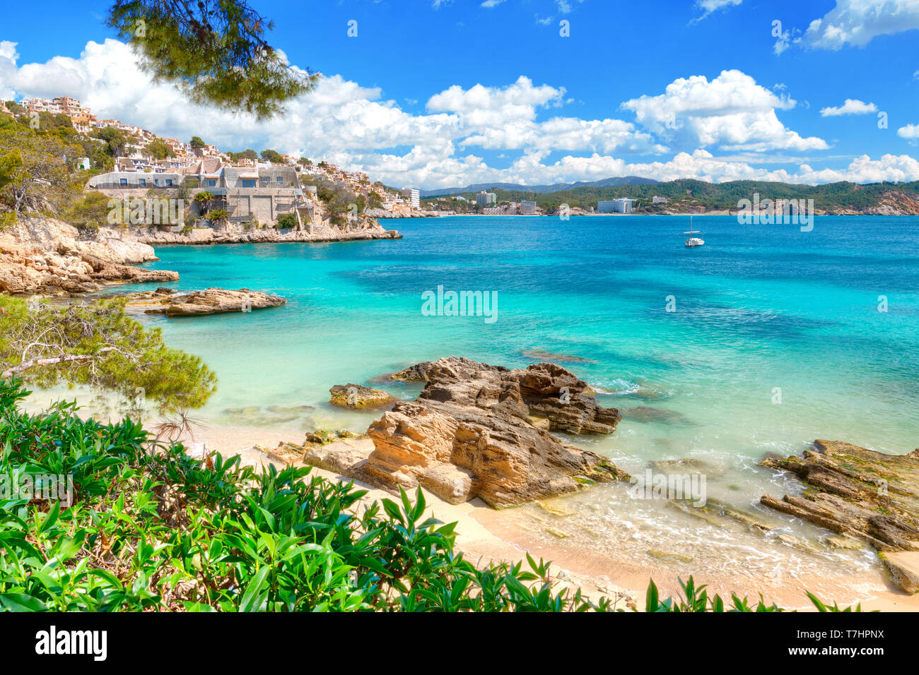 Cala Fornells Maiorca Spagna costa del Mar Mediterraneo Foto Stock