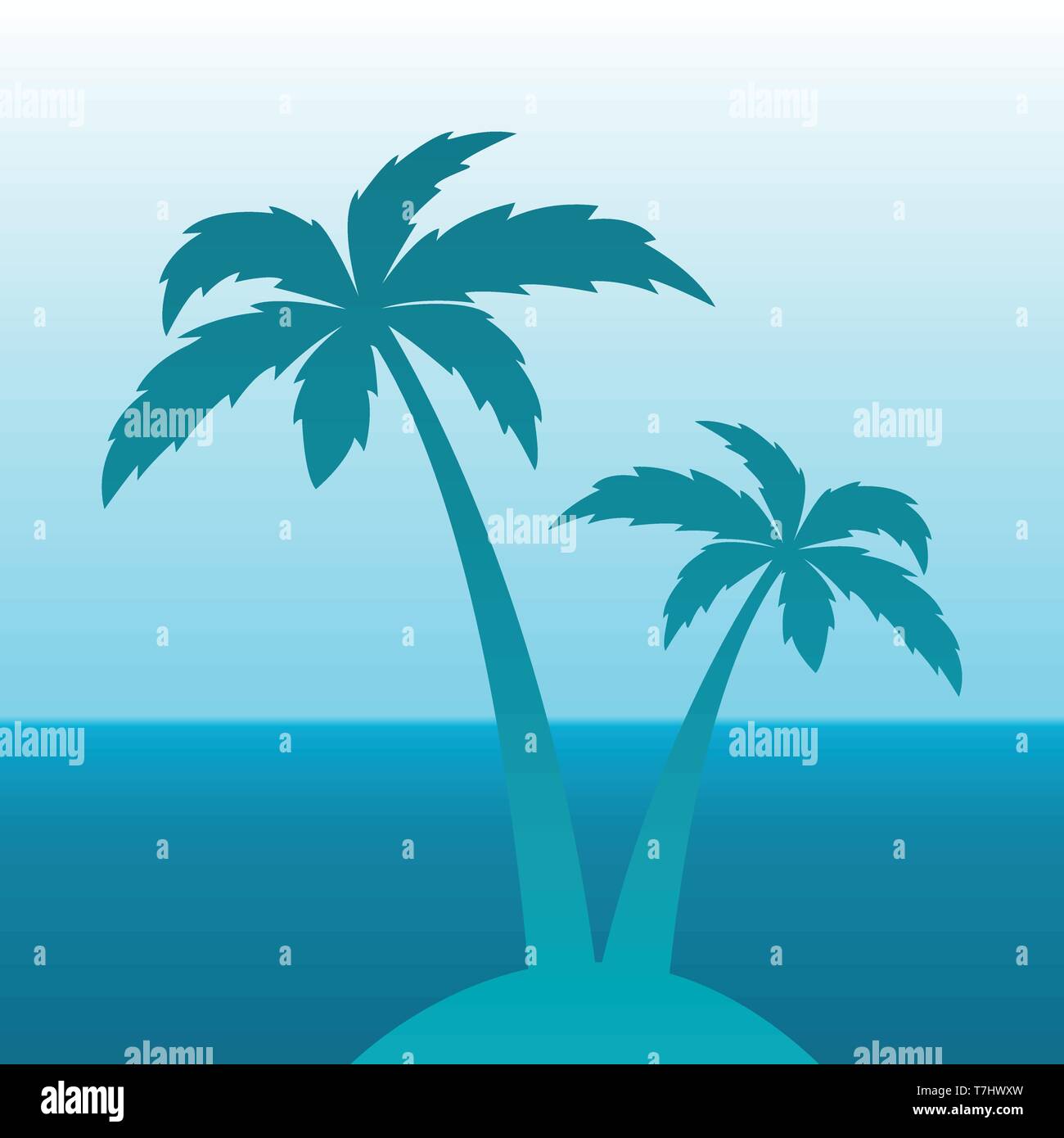 Due palme silhouette su acqua e sfondo cielo illustrazione vettoriale EPS10 Illustrazione Vettoriale