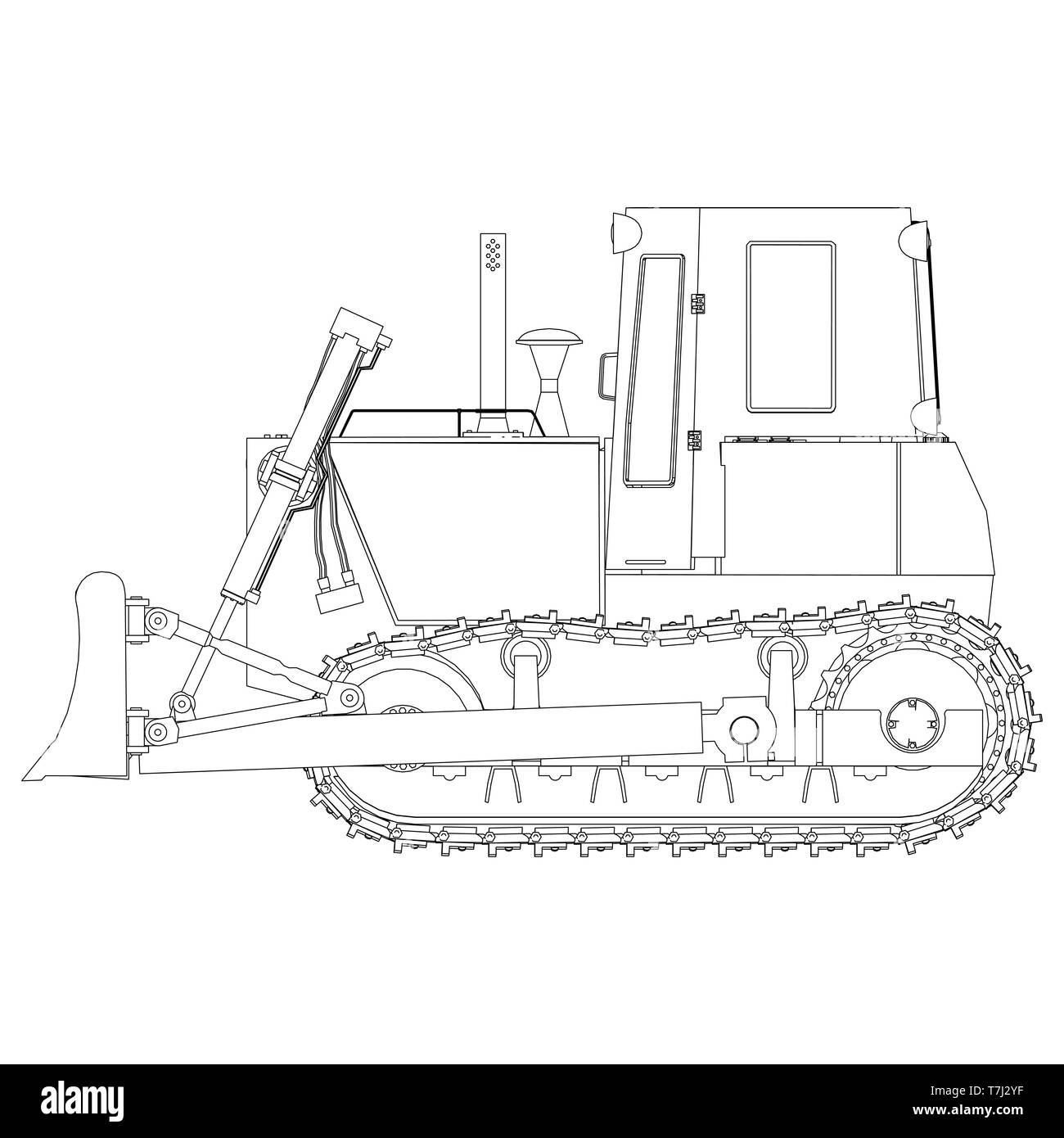 Profilo di bulldozer costruzione vettore icona escavatore equipaggiamento trattore stradale pala di illustrazione Illustrazione Vettoriale
