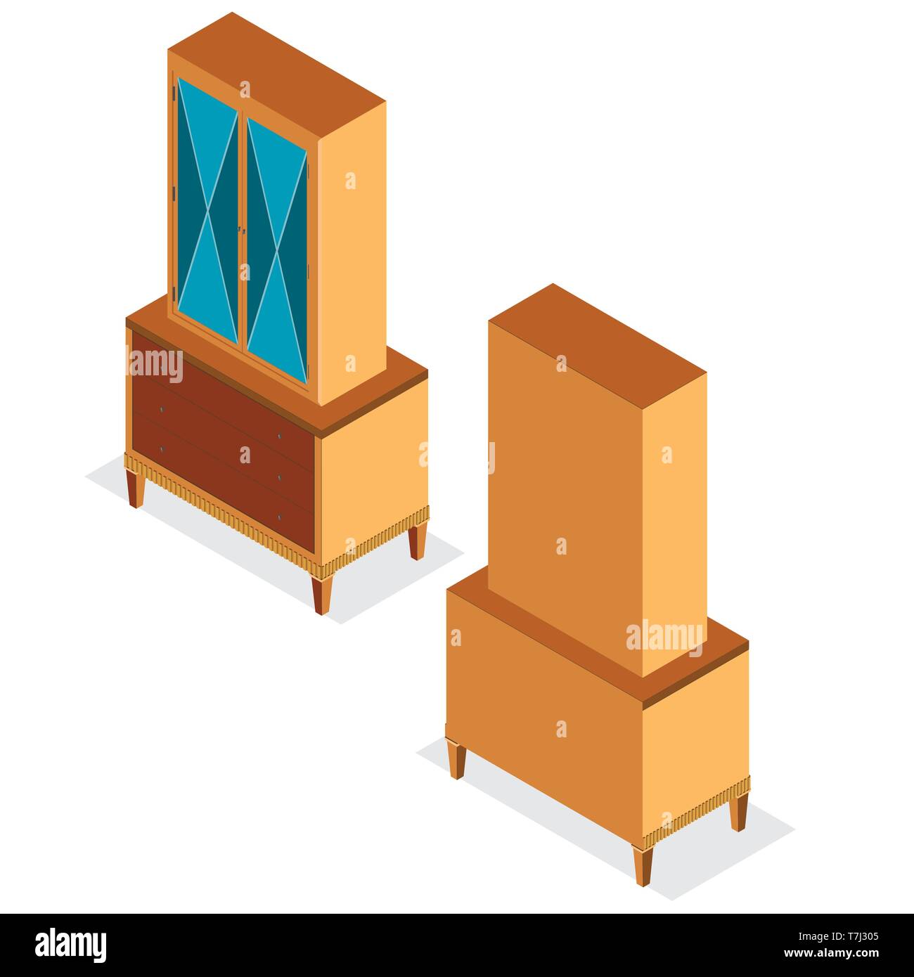 Appartamento di design di moda isometrica illustrazione vettoriale della moderna sala armadietto isolato su sfondo bianco. Illustrazione Vettoriale