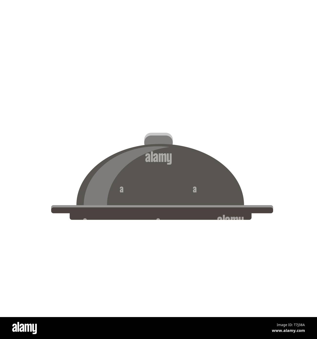 Vettore di argento piatto. Vassoio grigio, stoviglie, Trey ha isolato, platter, chiuso cloche vista piana lato Illustrazione Vettoriale