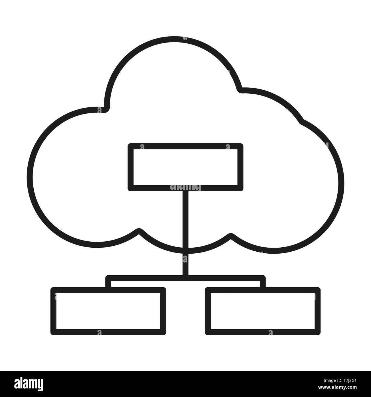 Icona linea cloud outline vettore di dati informatici. Web server di rete di computer tecnologia database sottile Illustrazione Vettoriale