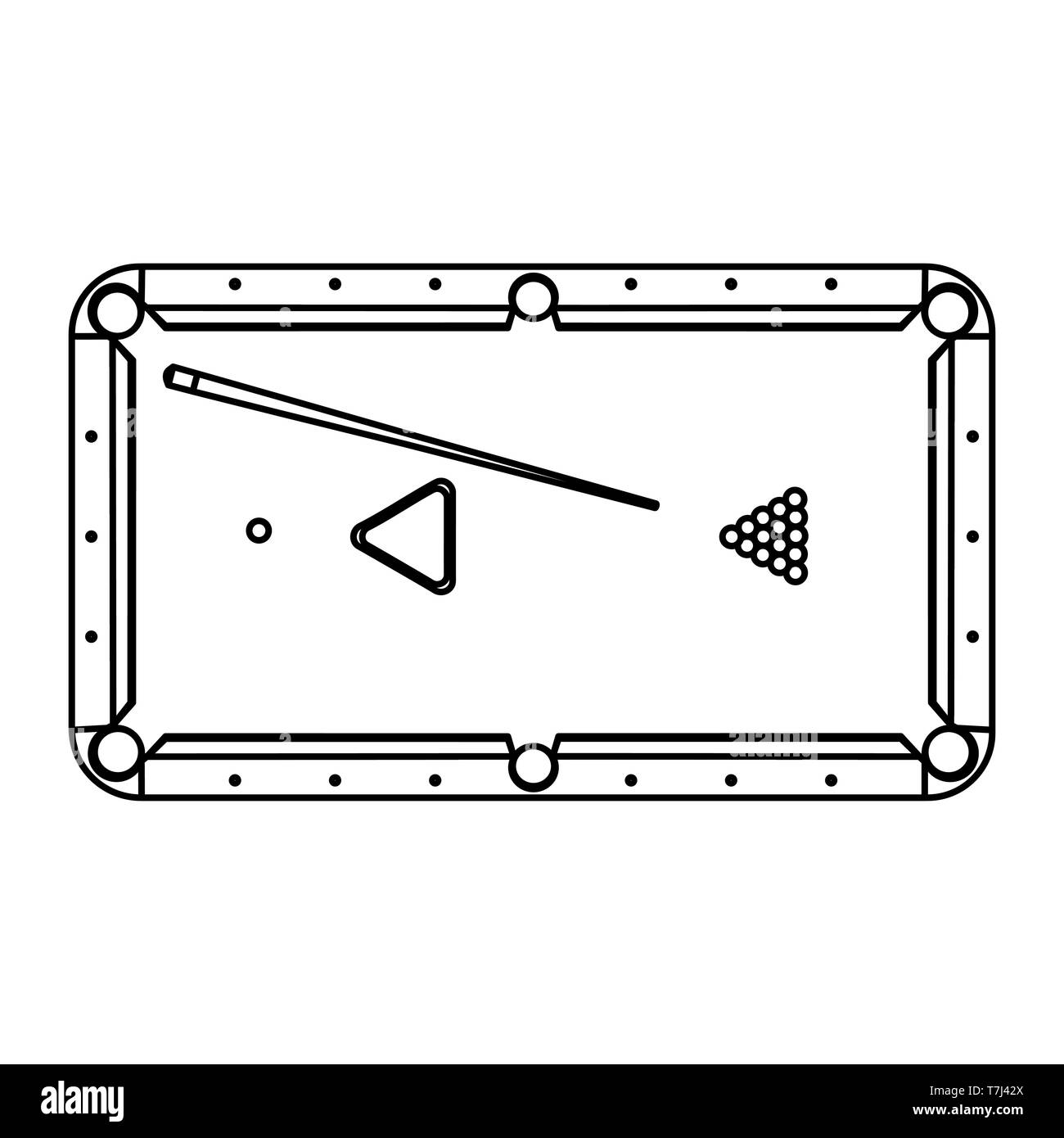 Tavolo da biliardo icona linea isolati su sfondo bianco. Contorno nero sottile degli equipaggiamenti per il tempo libero di vettore. Illustrazione Vettoriale