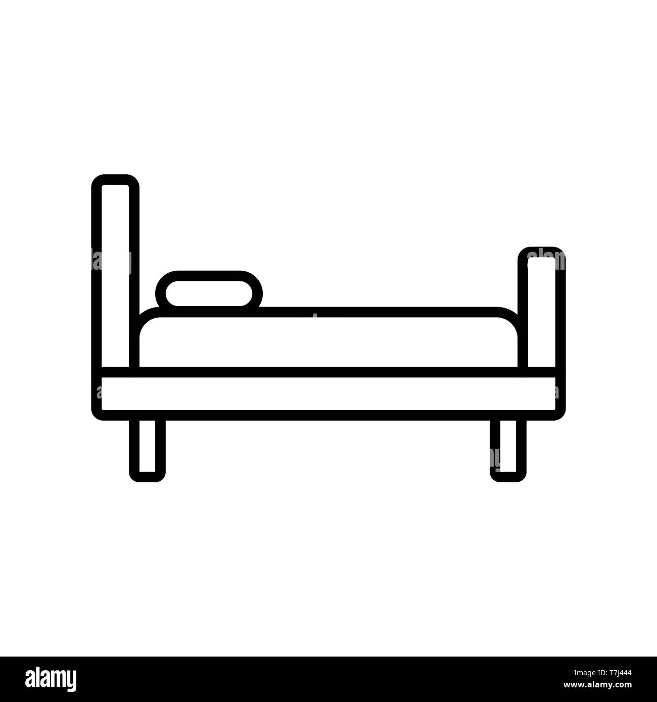 Bed icona linea isolati su sfondo bianco. Profilo sottile di mobili da camera da letto vettore interiore. Illustrazione Vettoriale