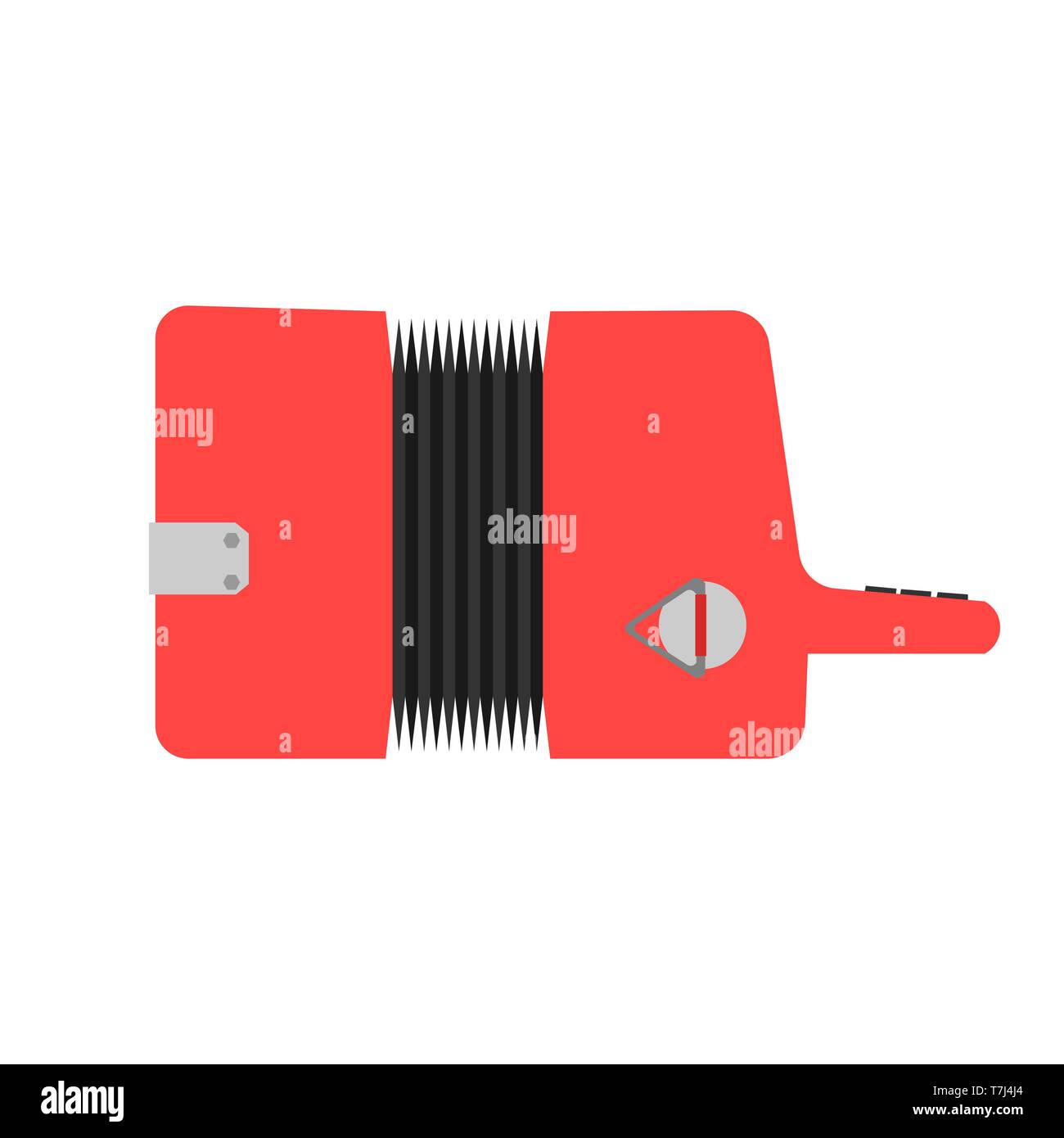 Suono di fisarmonica classica illustrazione di apparecchiature. Piatto rosso icona vettore vista superiore Illustrazione Vettoriale