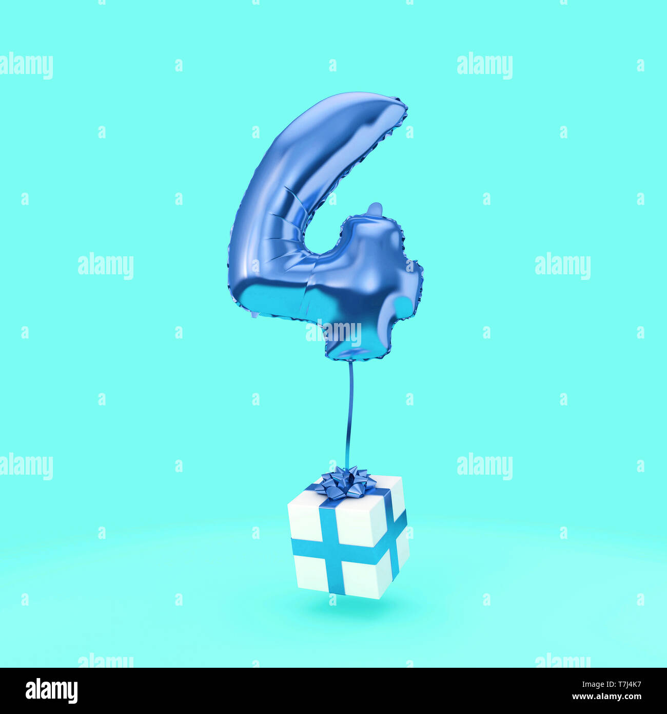 Numero 4 festa di compleanno foil palloncino elio con presenta. 3D Render Foto Stock