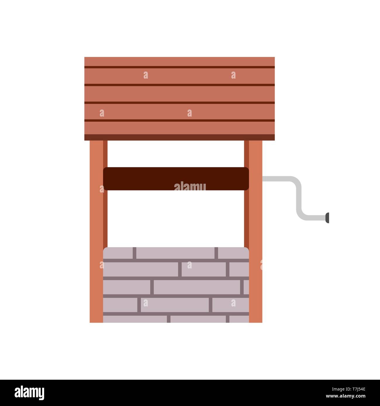 Acqua di pozzo isolato bianco elemento agricolo attrezzature. Piatto di pietra vintage vettore icona semplice illustrazione di fattoria Illustrazione Vettoriale