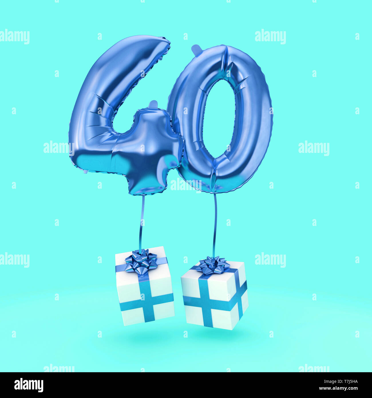 Numero 40 celebrazione di compleanno foil palloncino elio con presenta. 3D Render Foto Stock