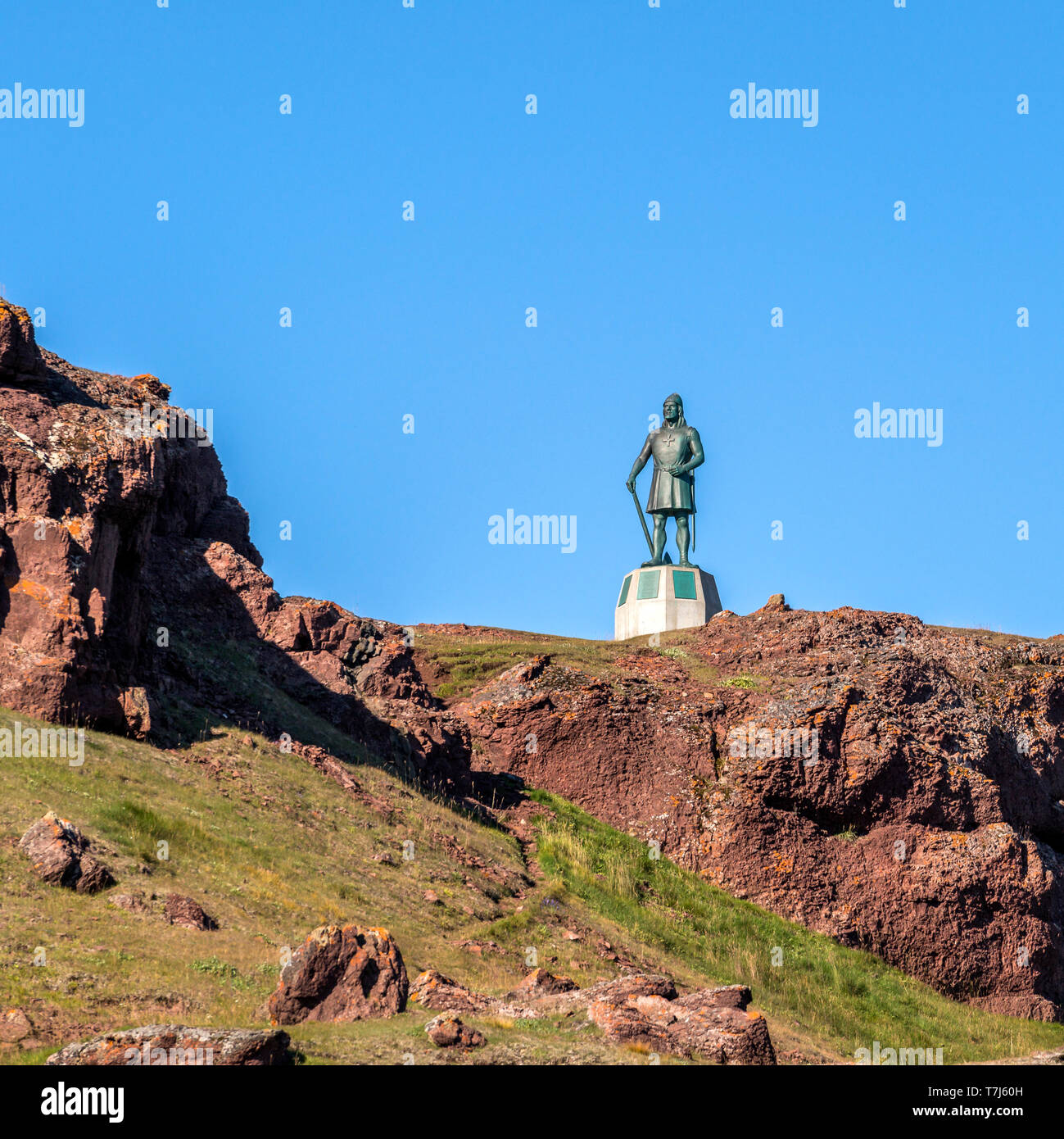 Leif Erikson statua, Qassiarsuk, Brattahlid, Groenlandia. Foto Stock