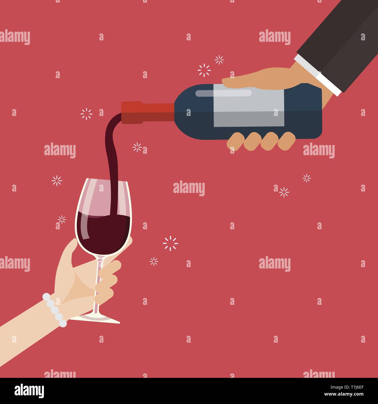 Versare il vino nel bicchiere. Illustrazione Vettoriale Illustrazione Vettoriale