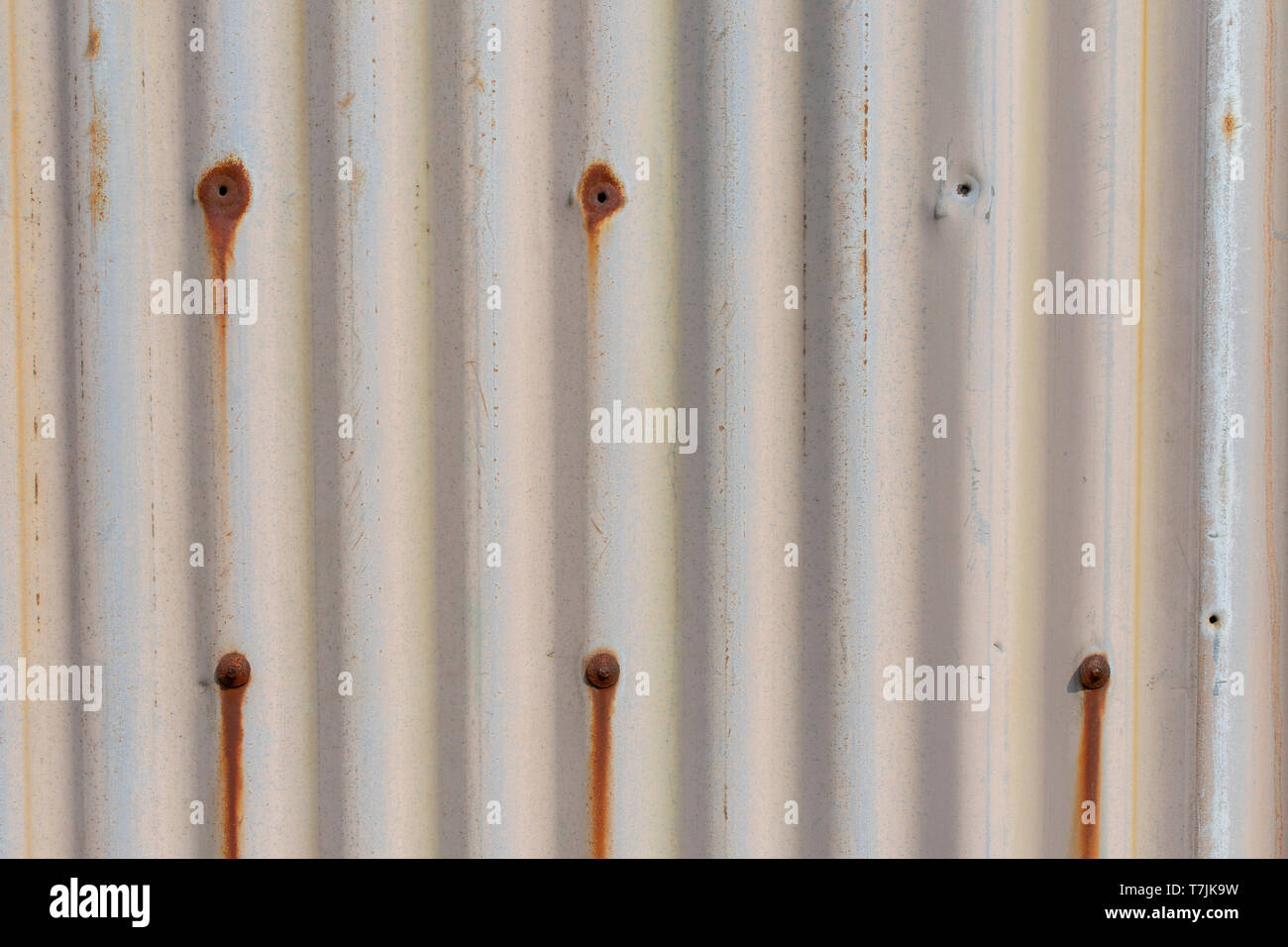 Un ferro da stiro foglio ondulato con la vecchia vernice e fori che arrugginito, nice texture e usarla come sfondo Foto Stock
