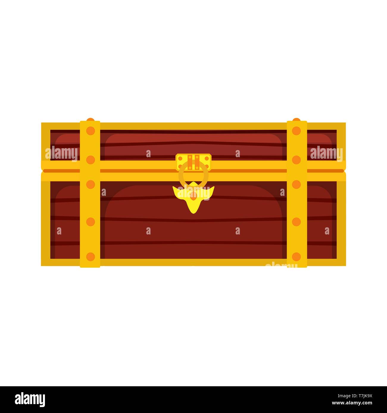 Petto casella tesoro illustrazione vettore isolato icona. La ricchezza di oro in legno marrone blocco pirate denaro. Gioco di trunk cartoon fortune Illustrazione Vettoriale