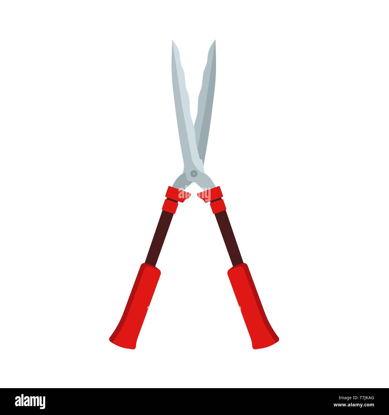 Giardino della lama di taglio piatto vettore icona Strumento di apparecchiature. Tagliare la potatura di rivestimento della maniglia ad albero tagliasiepe hedge. Impianto di rosso strumento sharp Illustrazione Vettoriale
