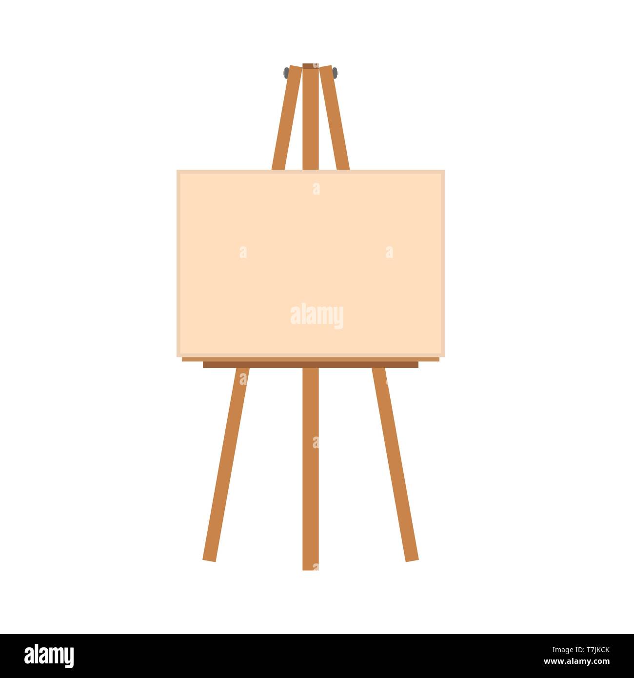 Cavalletto arte illustrazione vettoriale icona piatta. Artist Canvas telaio vuoto bordo. Supporto di vernice attrezzature in legno treppiede vista frontale cartoon Illustrazione Vettoriale