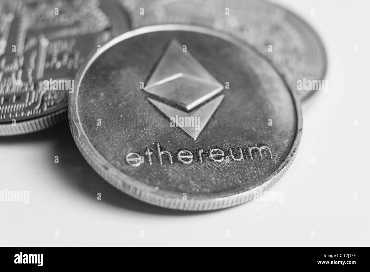 Ethereum moneta d'argento, Blockchain Cryptocurrency concetto, Ethereum news Foto Stock