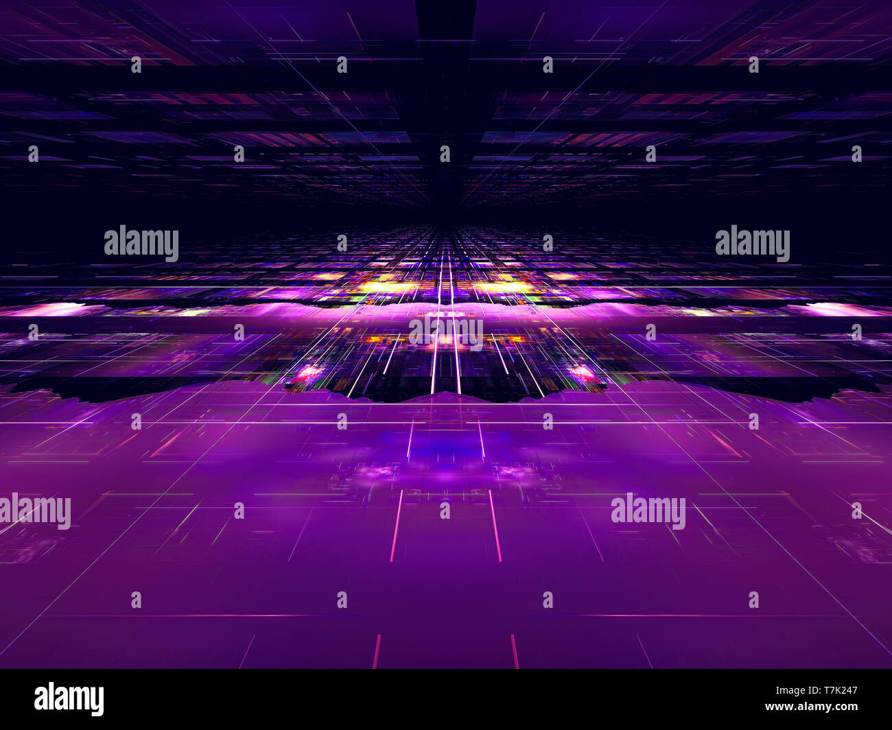 Tecnologia scuro dello sfondo con effetto prospettico - abstract generati digitalmente immagine Foto Stock