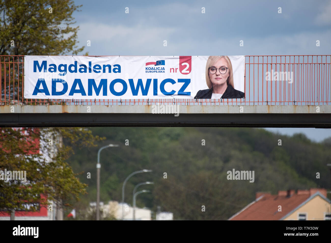 Magdalena Adamowicz's bilboard, candidato del Koalicja Europejska (Coalizione Europea) nel 2019 Parlamento europeo campagna elettorale. Gdansk, Polonia. M Foto Stock