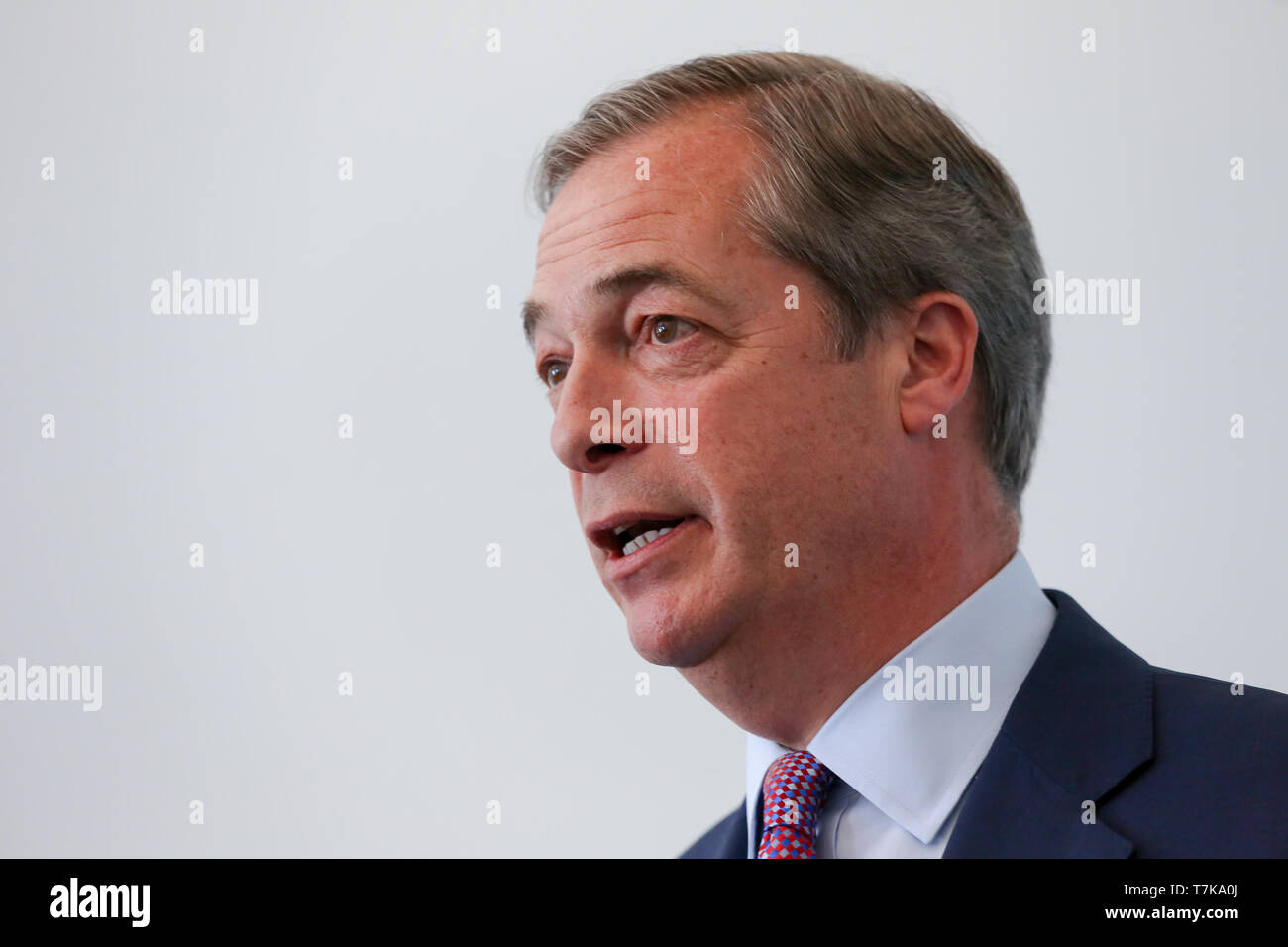 Londra, UK, UK. Il 7 maggio, 2019. Leader del Partito Brexit Nigel Farage è visto parlare durante la Brexit parte della conferenza stampa per la campagna elettorale europea di Westminster. Il Regno Unito prenderà parte nel caso delle elezioni europee che si svolgeranno il 23 maggio 2019. Credito: Dinendra Haria/SOPA Immagini/ZUMA filo/Alamy Live News Foto Stock