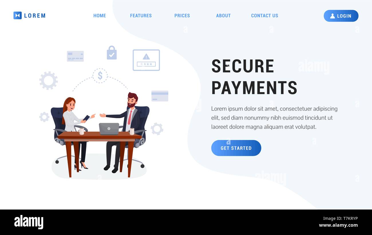 Pagamento sicuro sito Web concetto. Fattura elettronica di pagamento on line, finanziare la protezione dei dati. Sicurezza di denaro Illustrazione Vettoriale