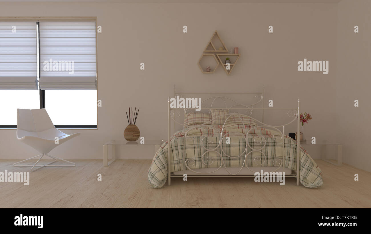Eseguire il rendering di 3D contemporanee camere da letto interno Foto Stock