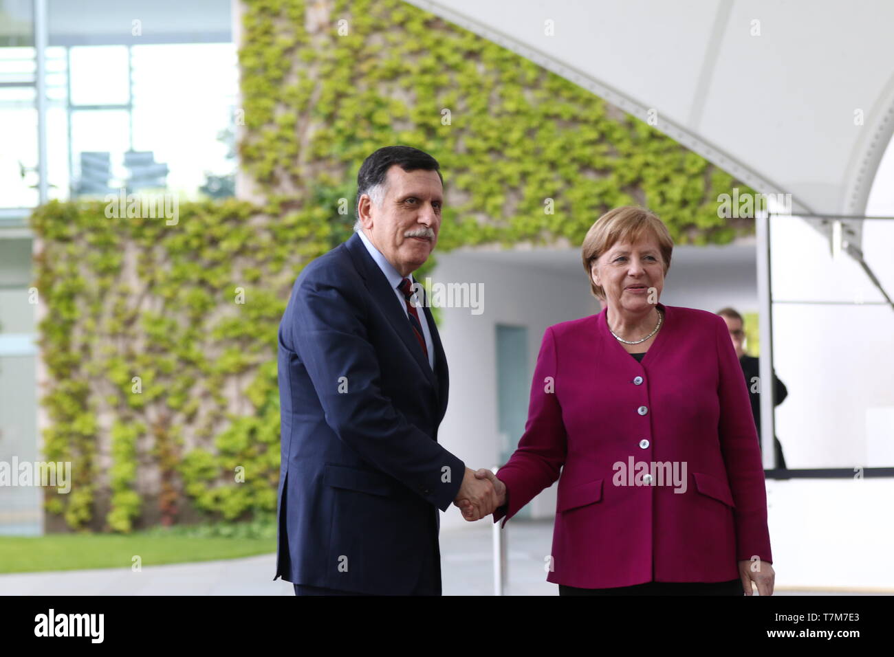07.05.2019, Berlino, Germania, il Cancelliere tedesco Angela Merkel riceve il primo ministro libico ha Fayez Al Sarraj per una discussione presso la cancelleria. Foto Stock