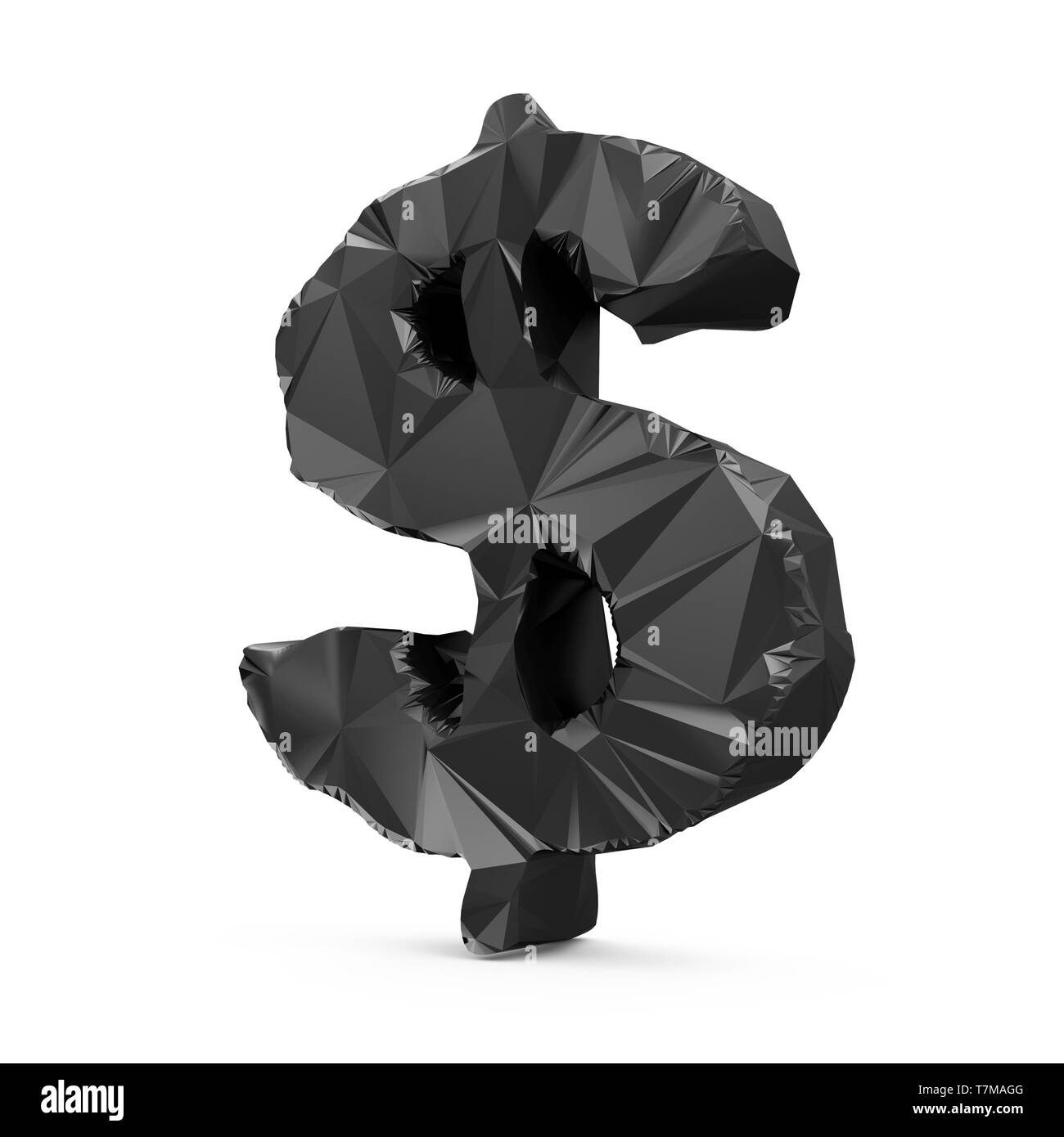 Abstract di nero geometrica frattale, poligonale o Lowpoly stile simbolo di dollaro isolati su sfondo bianco Foto Stock