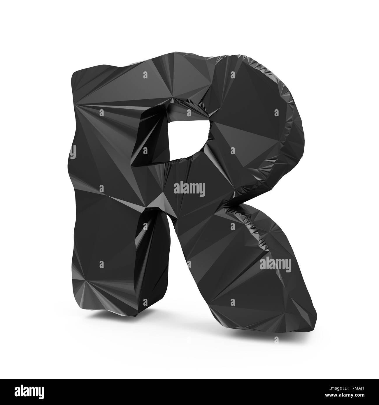 Abstract di nero geometrica frattale, poligonale o stile Lowpoly lettere isolati su sfondo bianco (lettera r) Foto Stock