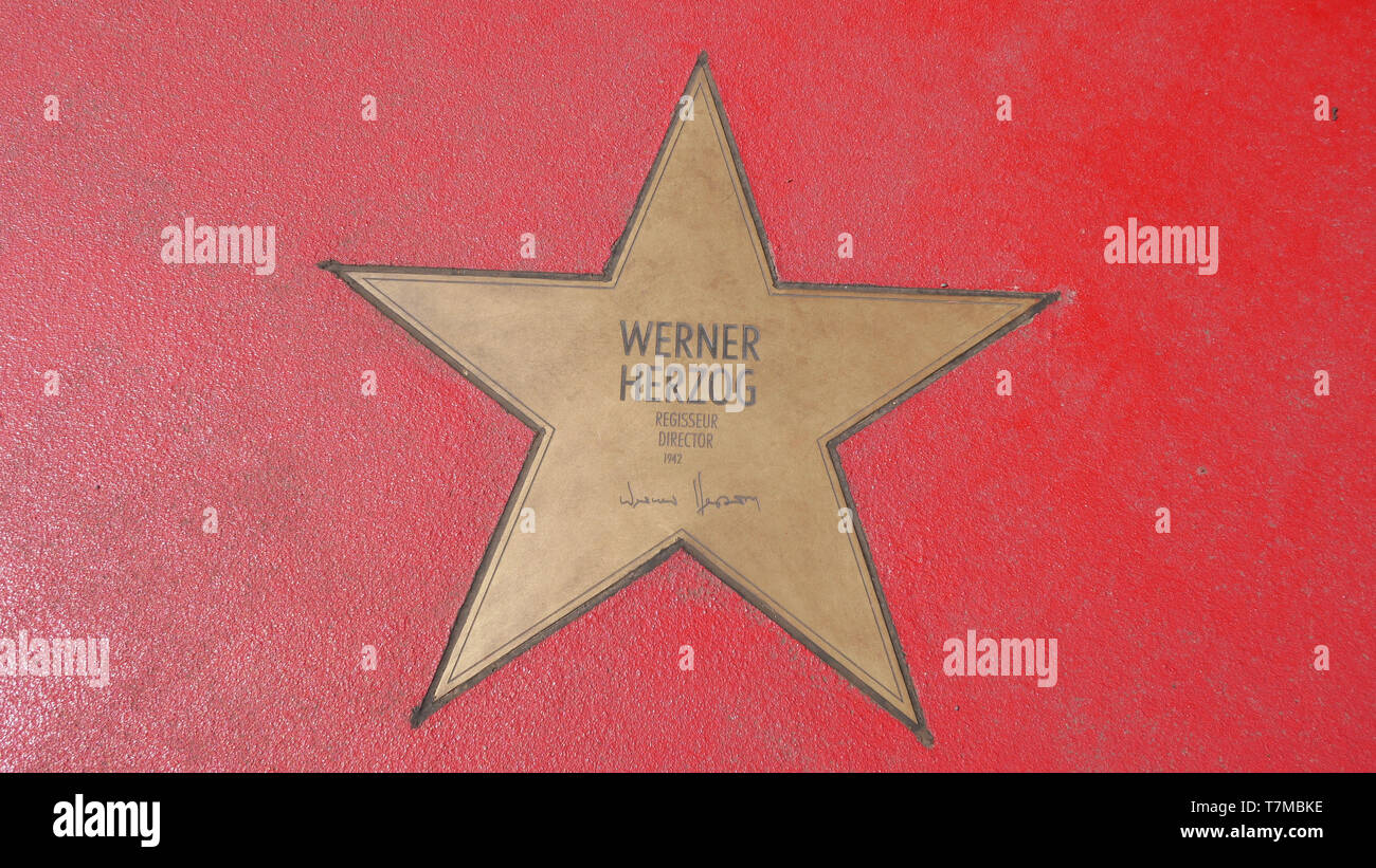 Berlino, Germania - 4 Maggio 2019: Star del Regista Werner Herzog a Boulevard der Stelle, Walk of Fame a Berlino, Germania Foto Stock