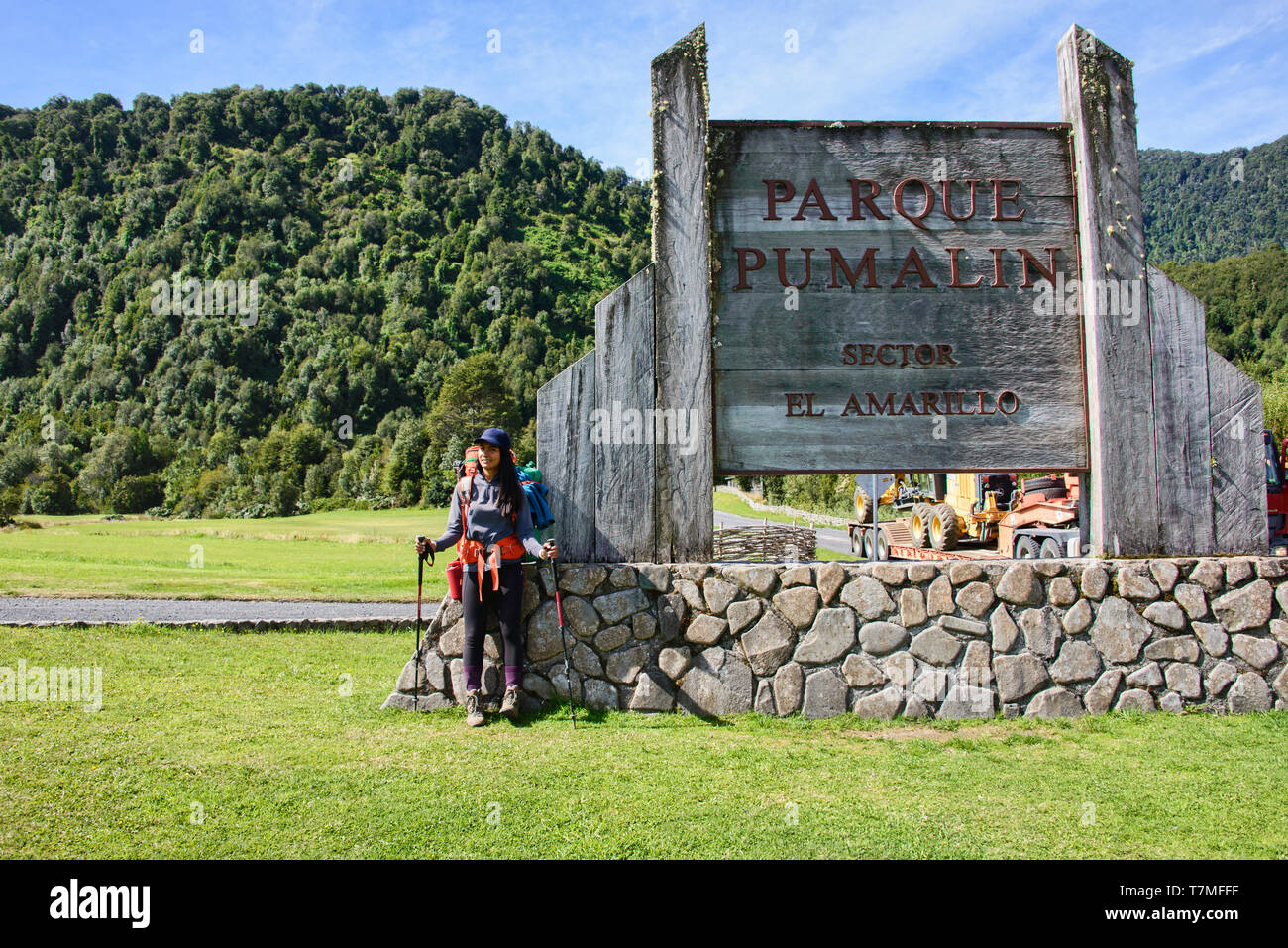 Trekking in Pumalin National Park, Patagonia, regione de los Lagos, Cile Foto Stock