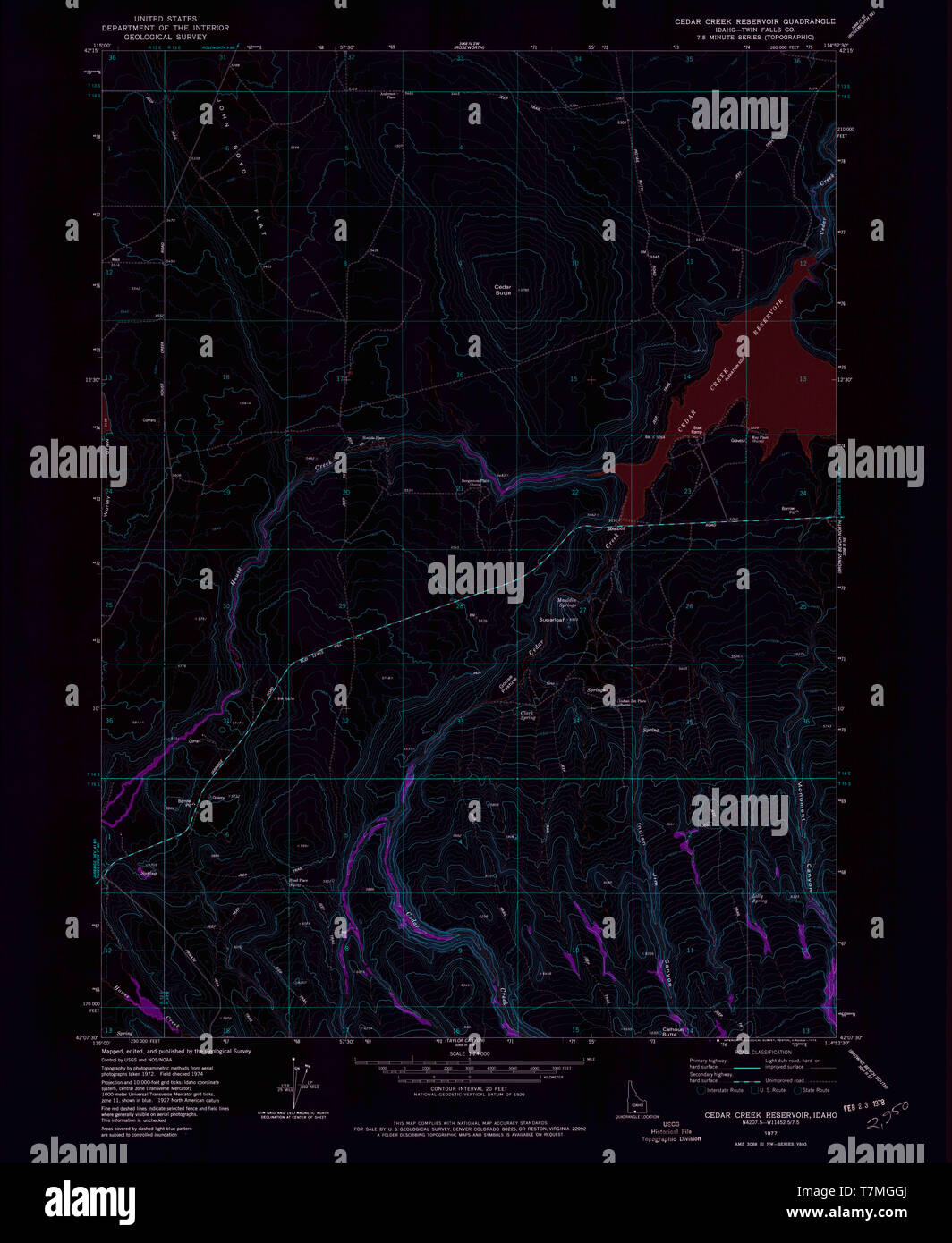 USGS TOPO Map ID Idaho Cedar Creek serbatoio 235635 1977 24000 Restauro invertito Foto Stock