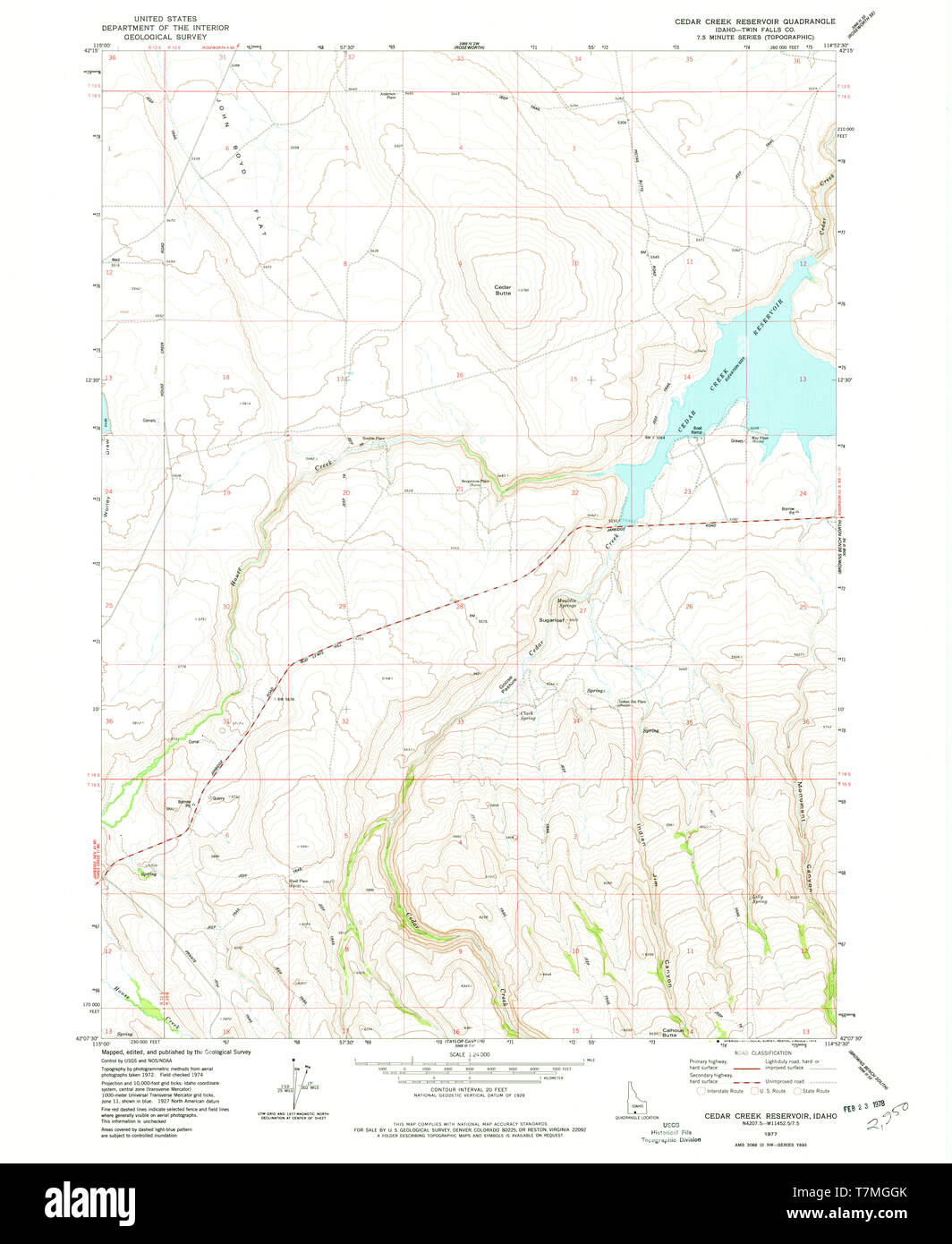 USGS TOPO Map ID Idaho Cedar Creek serbatoio 235635 1977 24000 Restauro Foto Stock