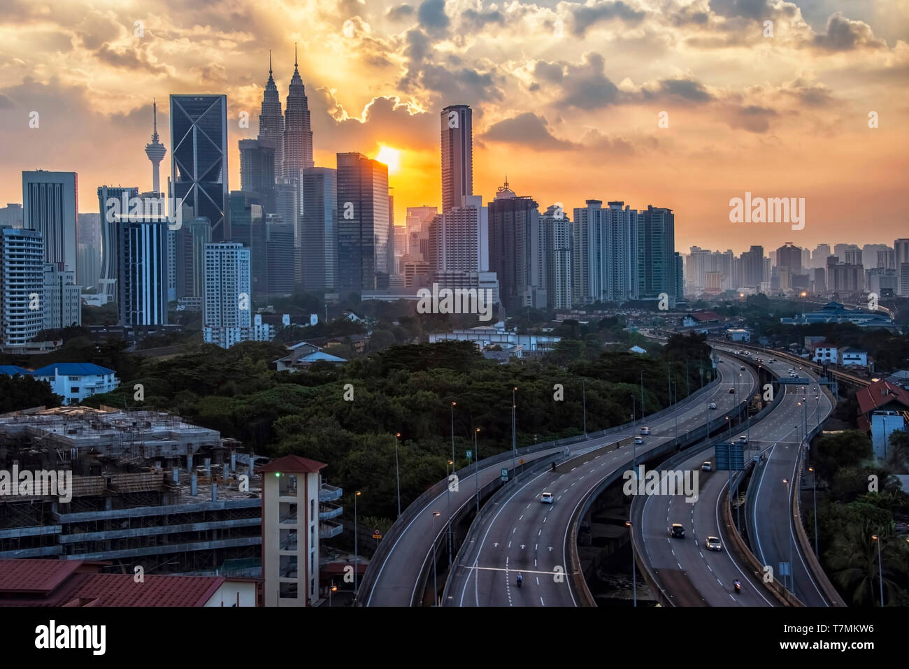 Tramonto sulla città di Kuala Lumpur in Malesia Foto Stock