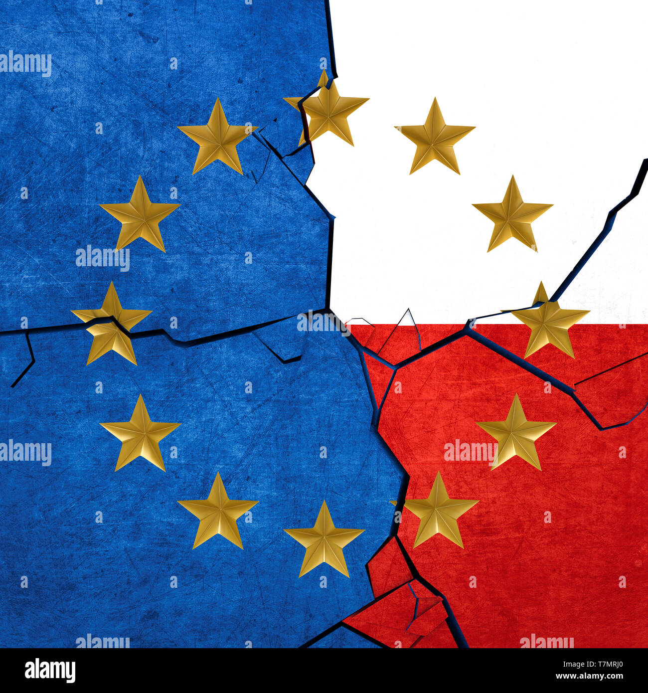 Unione europea e bandiere polacche si separino Foto Stock