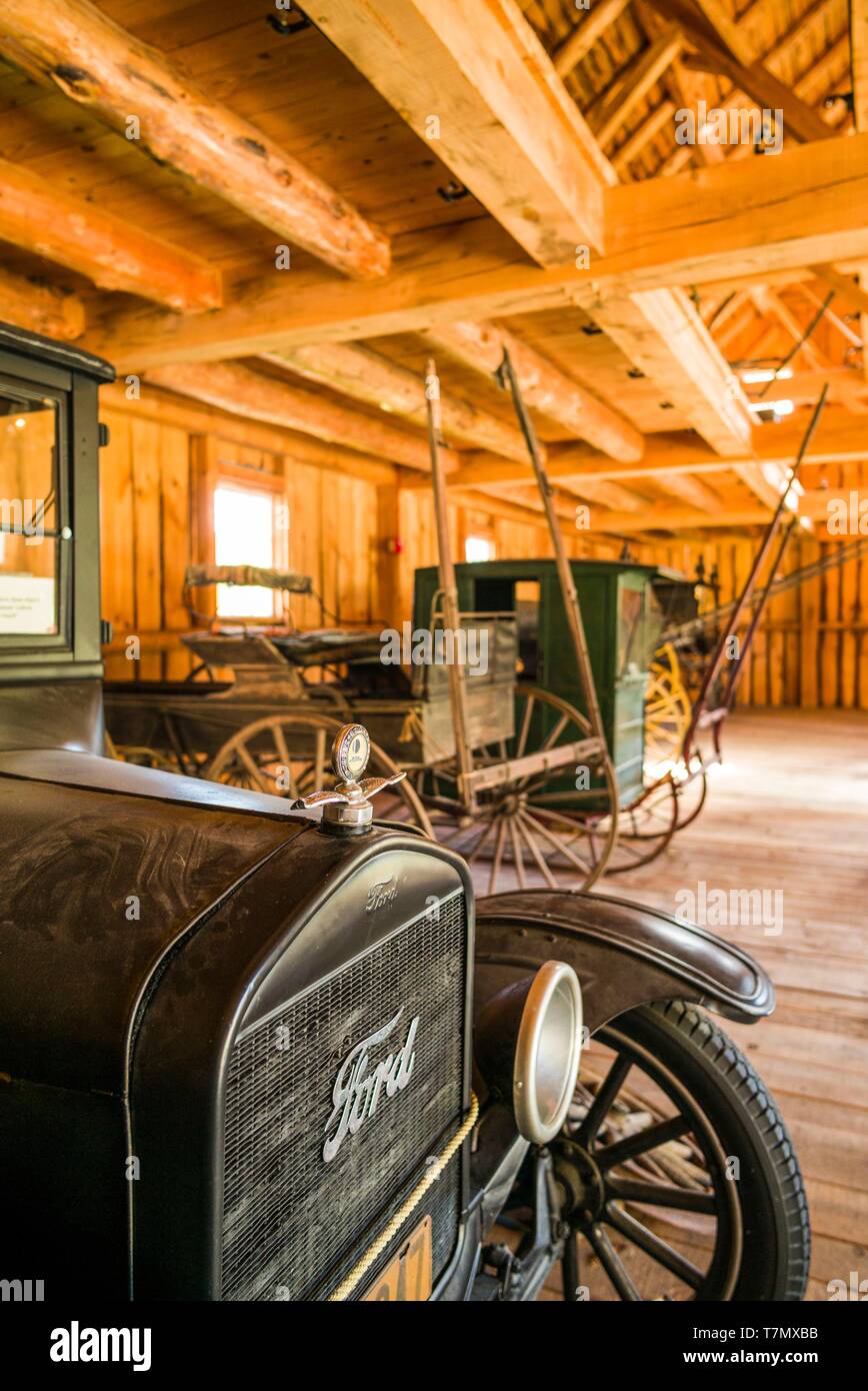 Stati Uniti, New England, Vermont, Plymouth tacca, Presidente Calvin Coolidge sito storico dello stato, il villaggio fu il luogo di nascita del presidente USA Calvin Coolidge, il Wilder Granaio, modello T Ford Foto Stock