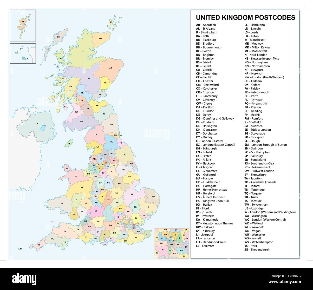 Regno Unito codici postali o i codici postali mappa vettoriale Illustrazione Vettoriale