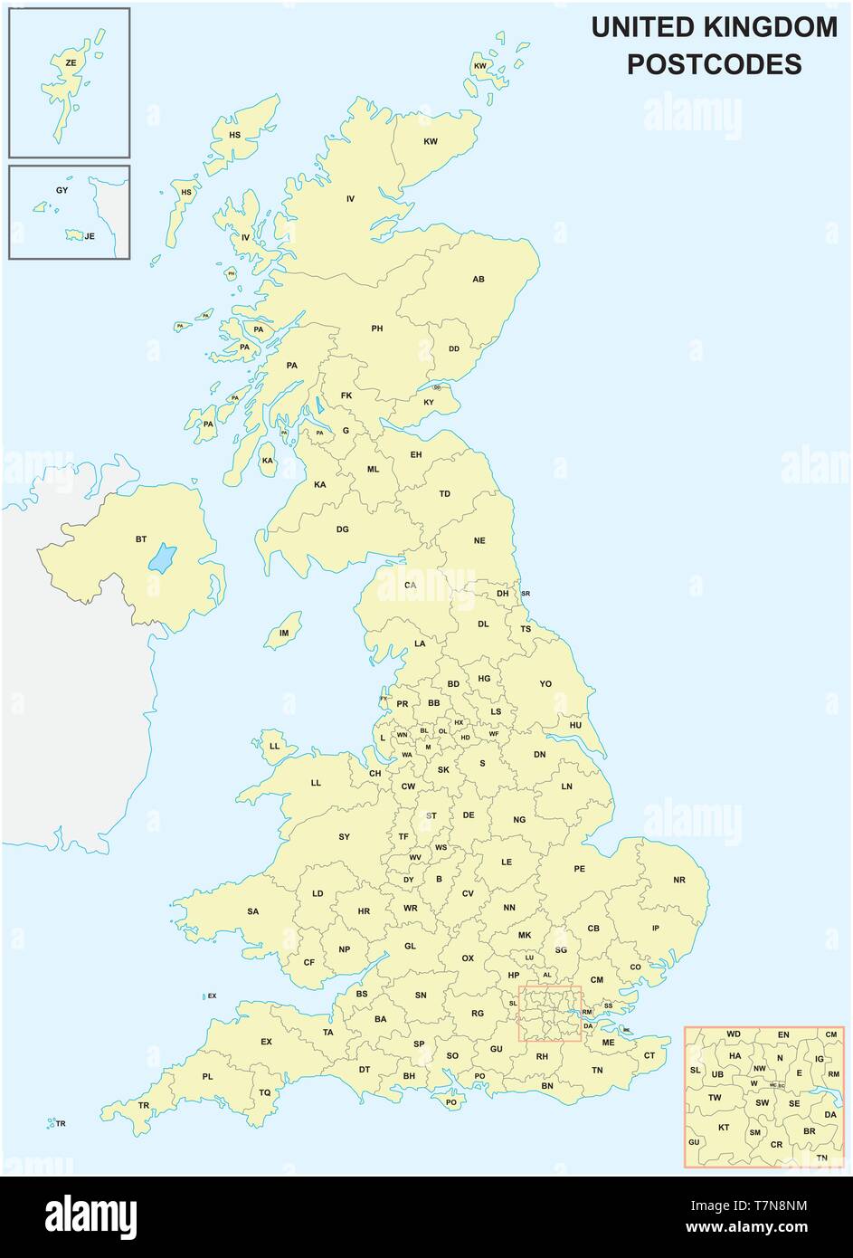 Regno Unito codici postali o i codici postali mappa vettoriale Illustrazione Vettoriale